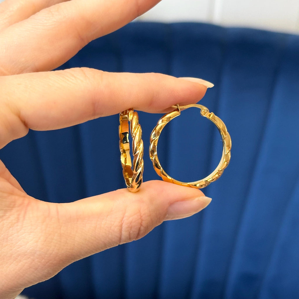 Stainless Steel Yellow IP-plated Twisted Hoop Earrings