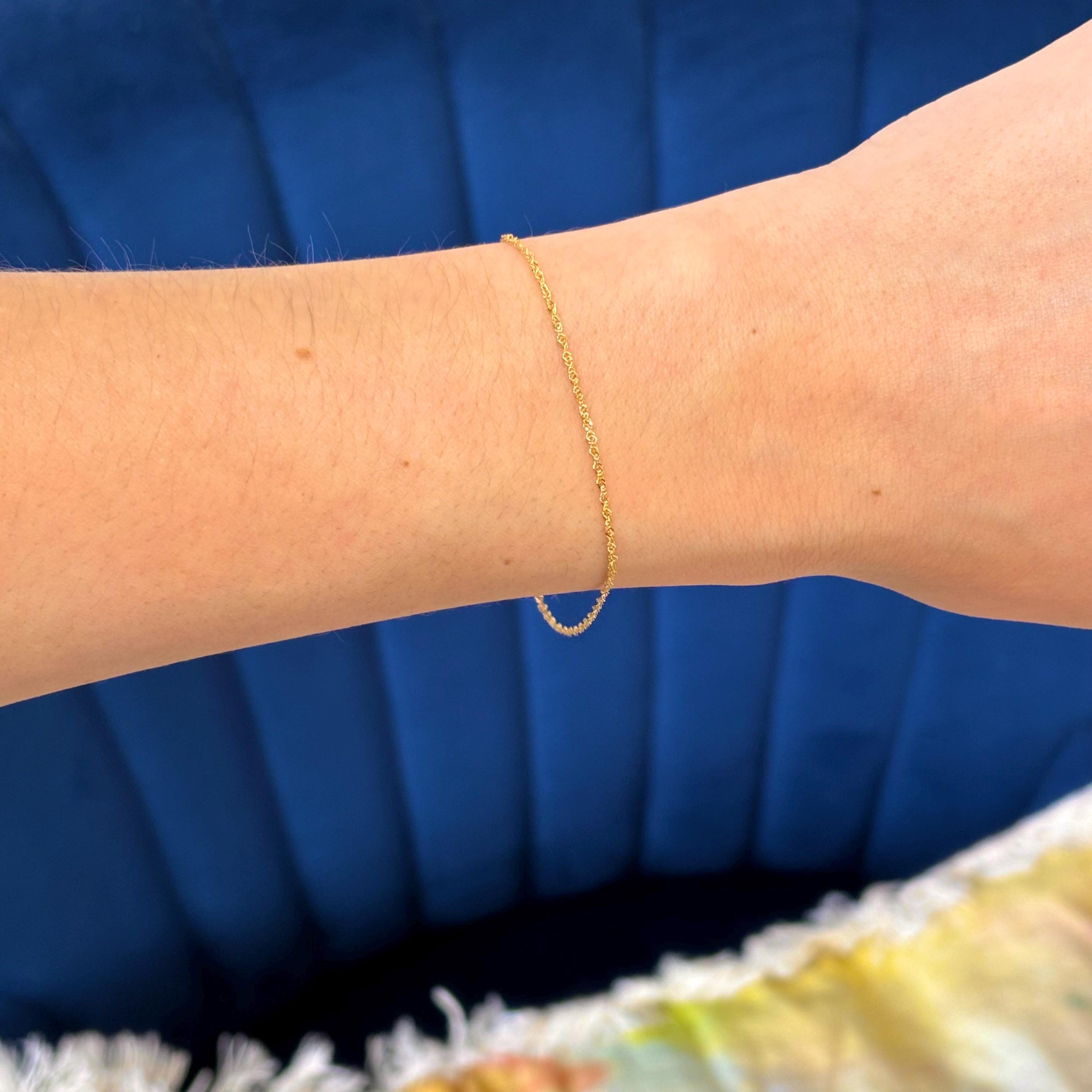 14k Yellow Gold Singapore Chain with Spring Ring Clasp Bracelet