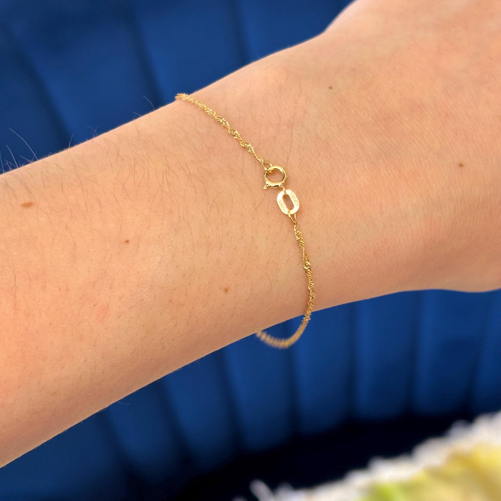 14k Yellow Gold Singapore Chain with Spring Ring Clasp Bracelet