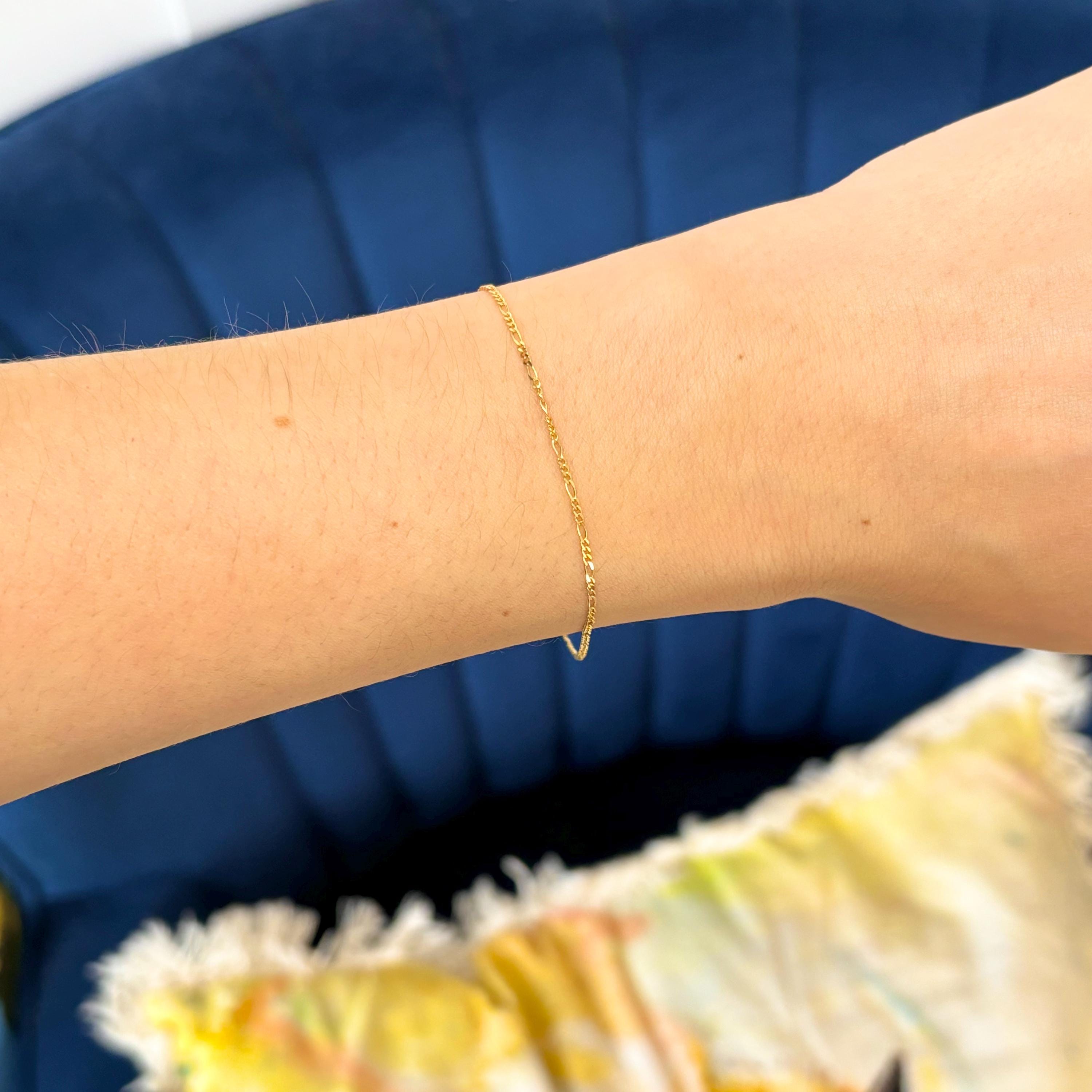 10k Yellow Gold Flat Figaro Chain Bracelet