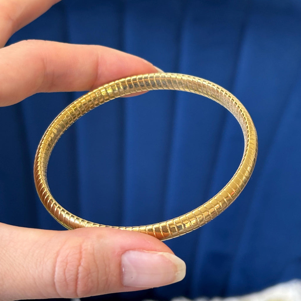 Stainless Steel Gold-tone Textured Slip-on Bangle Bracelet