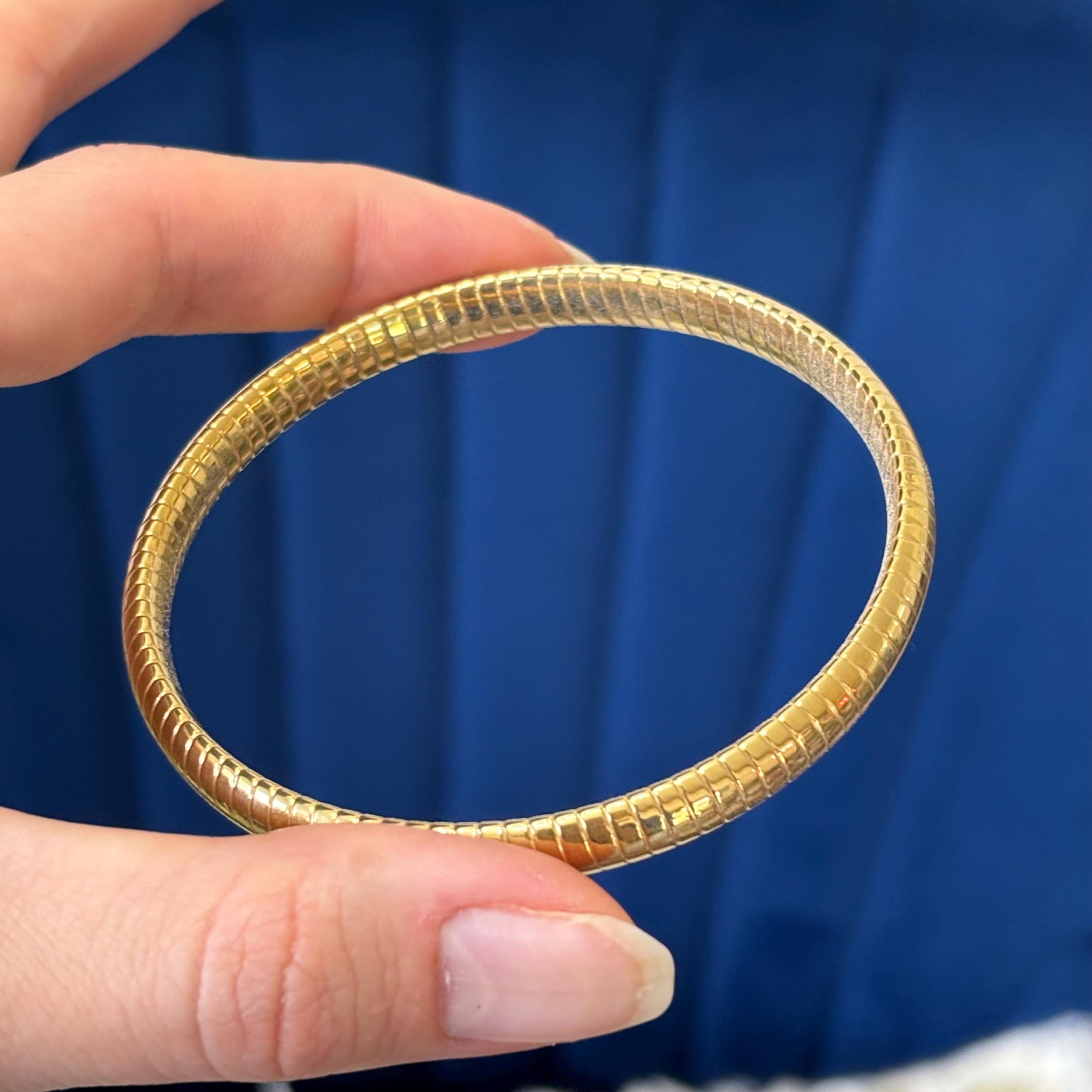Stainless Steel Gold-tone Textured Slip-on Bangle Bracelet