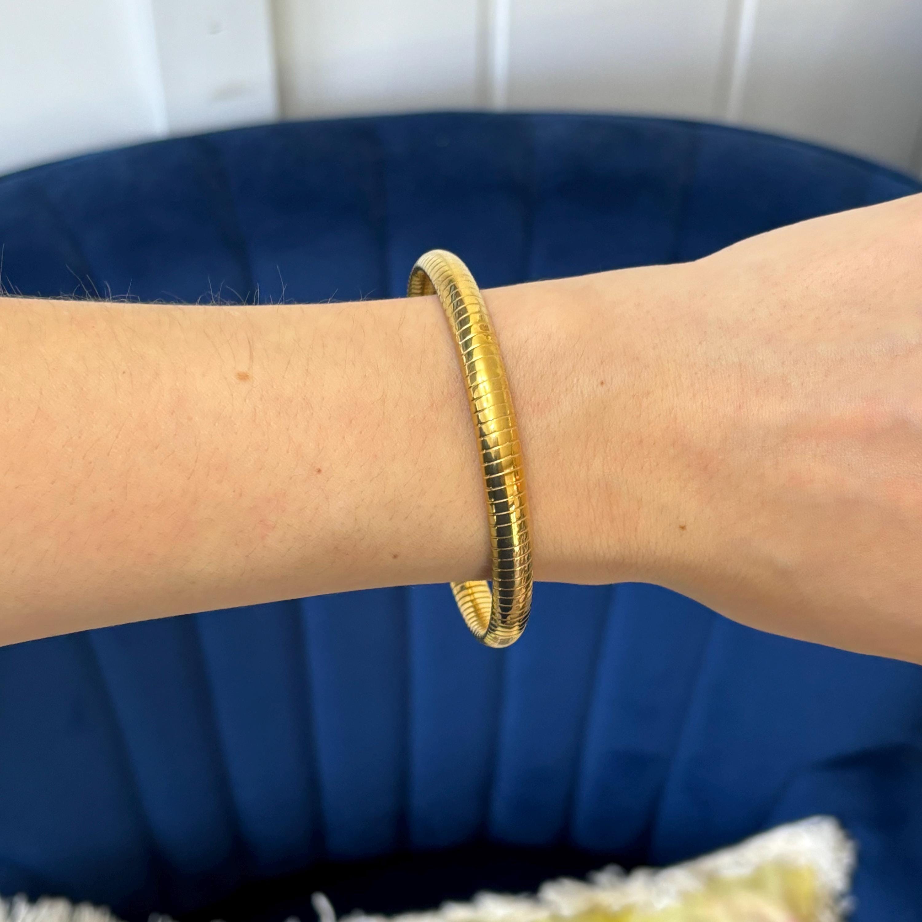 Stainless Steel Gold-tone Textured Slip-on Bangle Bracelet