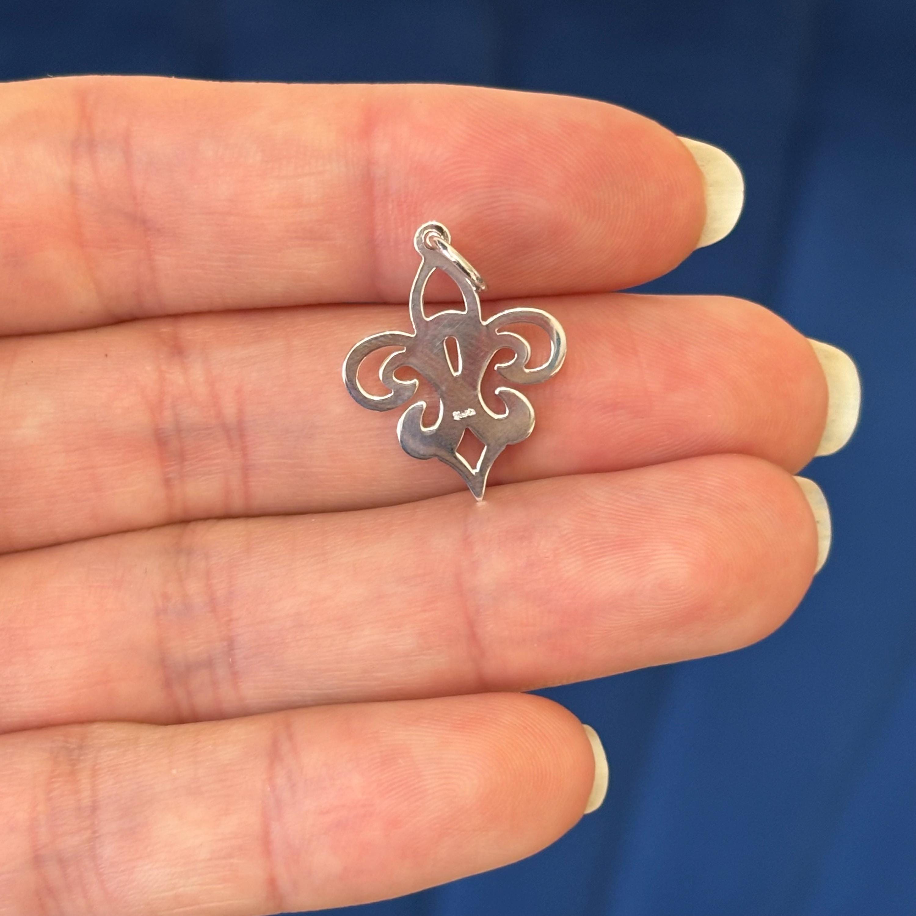 Sterling Silver Fleur De Lis Pink Ribbon Pendant