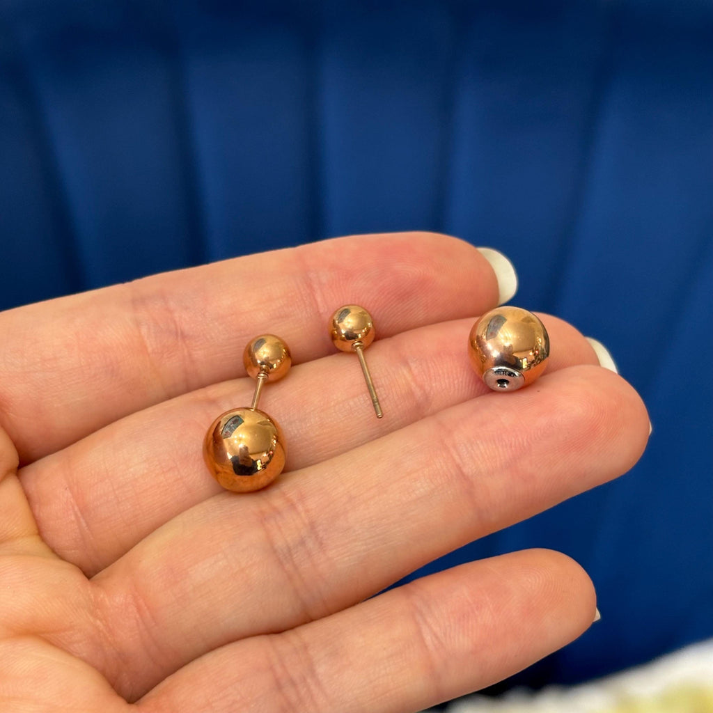 Stainless Steel Polished Pink IP-plated Reversible Ball Post Earrings
