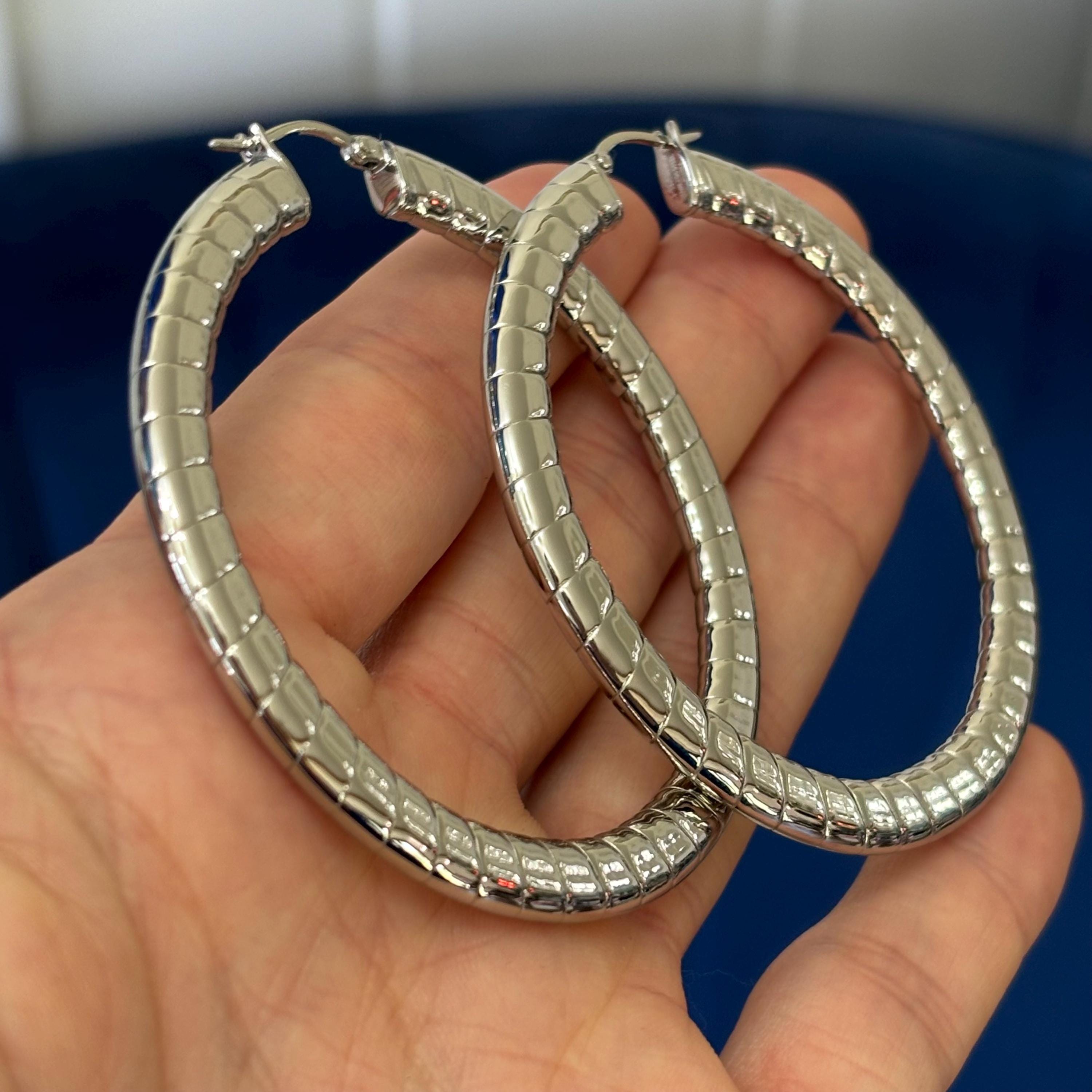 Stainless Steel Textured Hollow Hoop Earrings