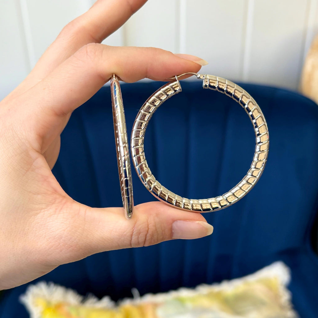 Stainless Steel Textured Hollow Hoop Earrings