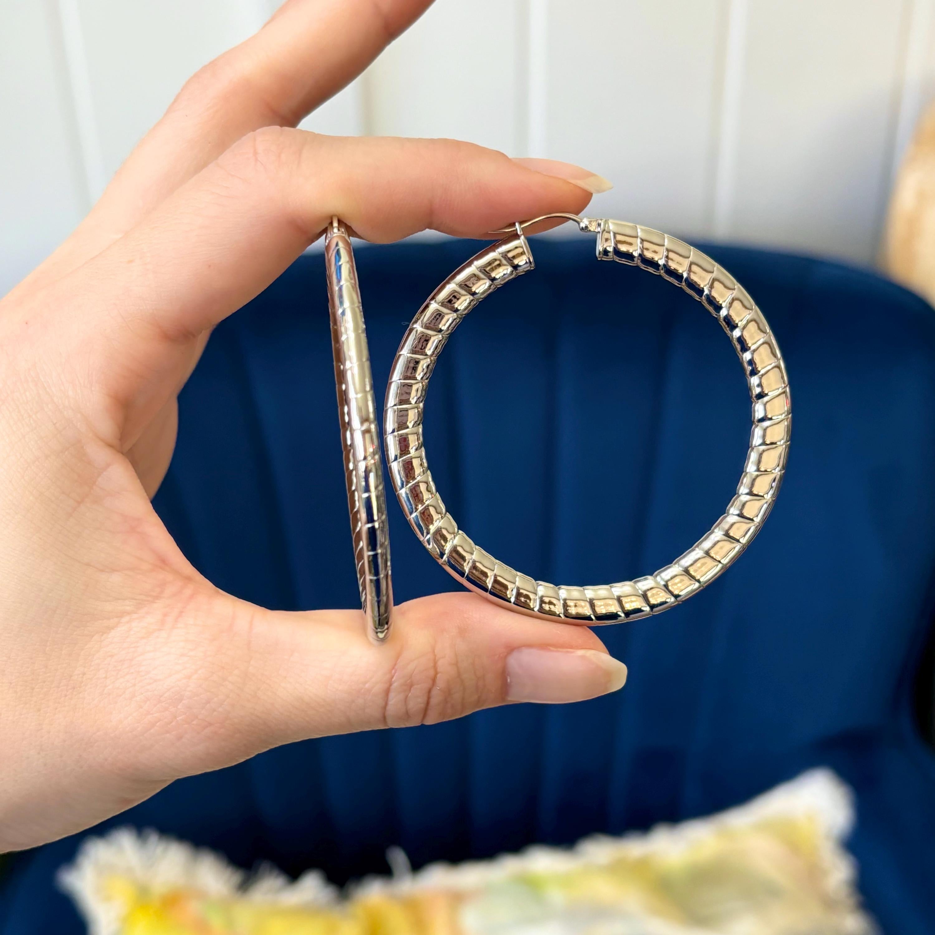 Stainless Steel Textured Hollow Hoop Earrings
