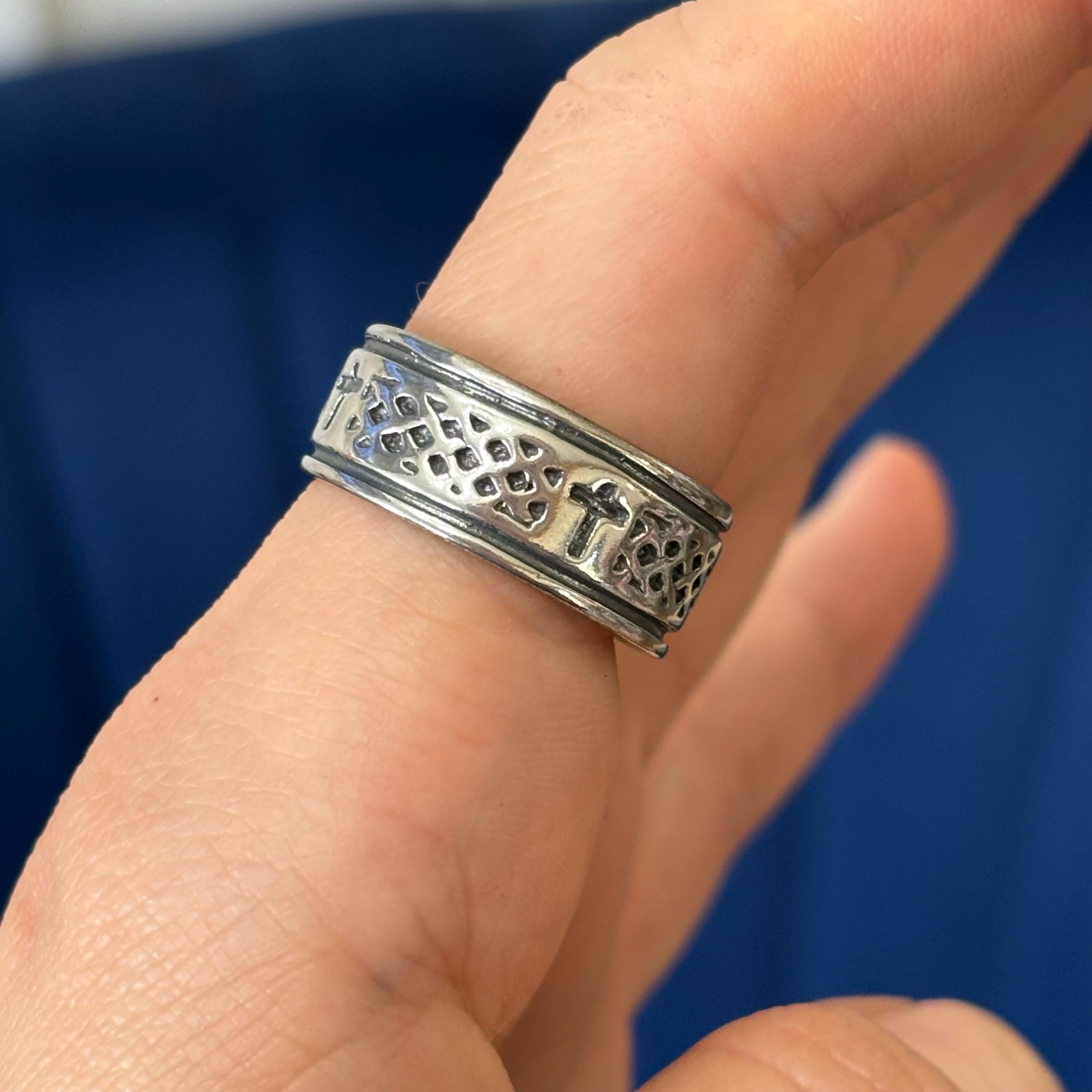 Sterling Silver Antiqued Cross and Weave Design Ring