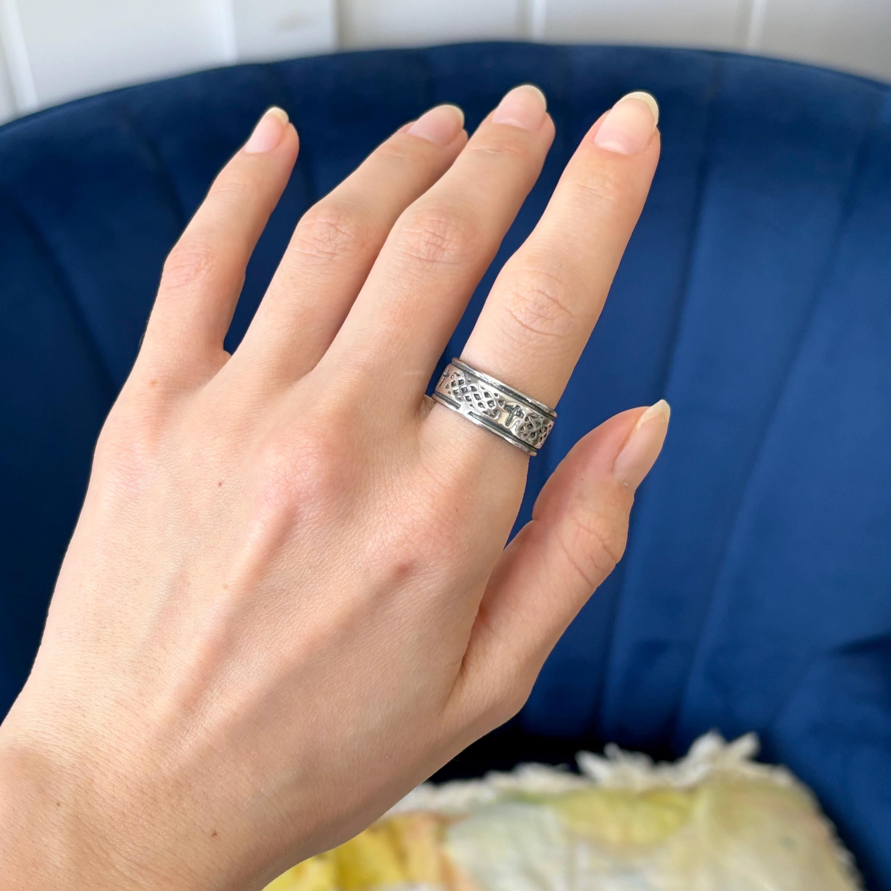 Sterling Silver Antiqued Cross and Weave Design Ring