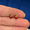 14k Gold Enameled Ladybug Dangle Earrings
