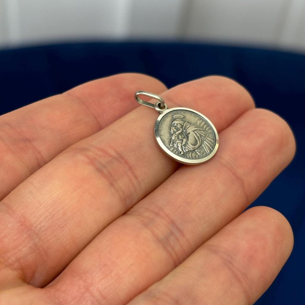 Sterling Silver Antiqued St Anthony Round Medal Pendant