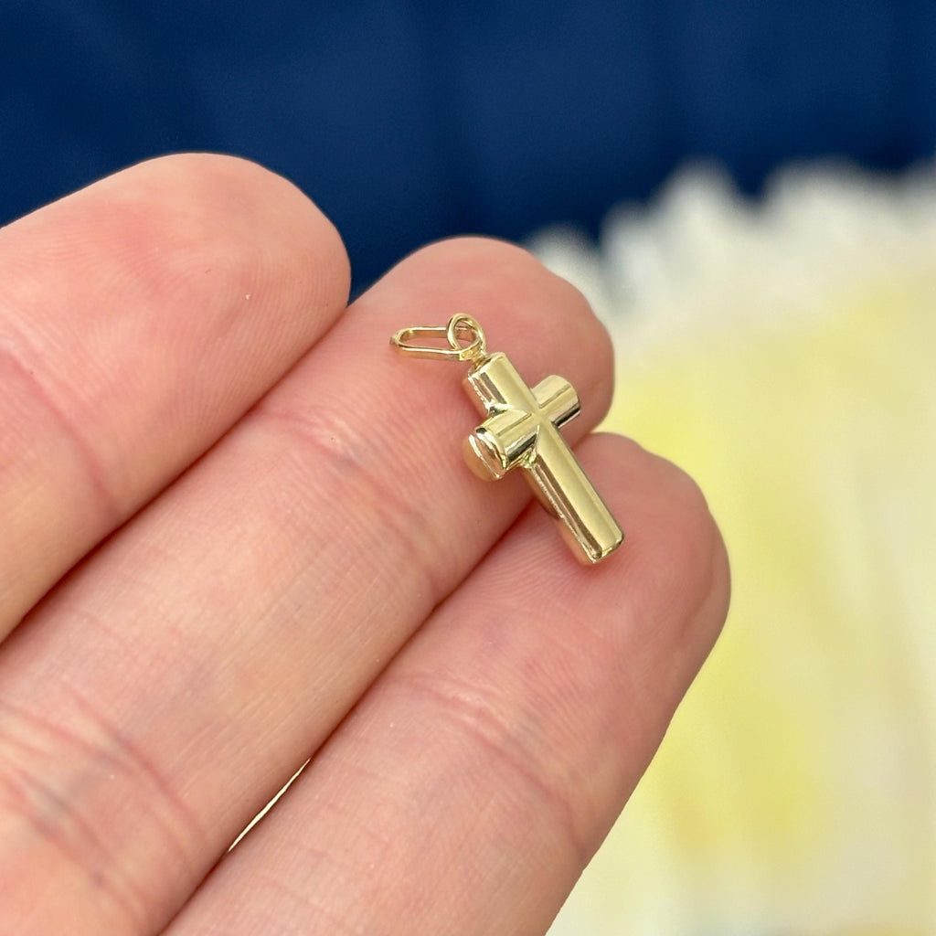14k Gold Puffed Cross Small Charm Pendant