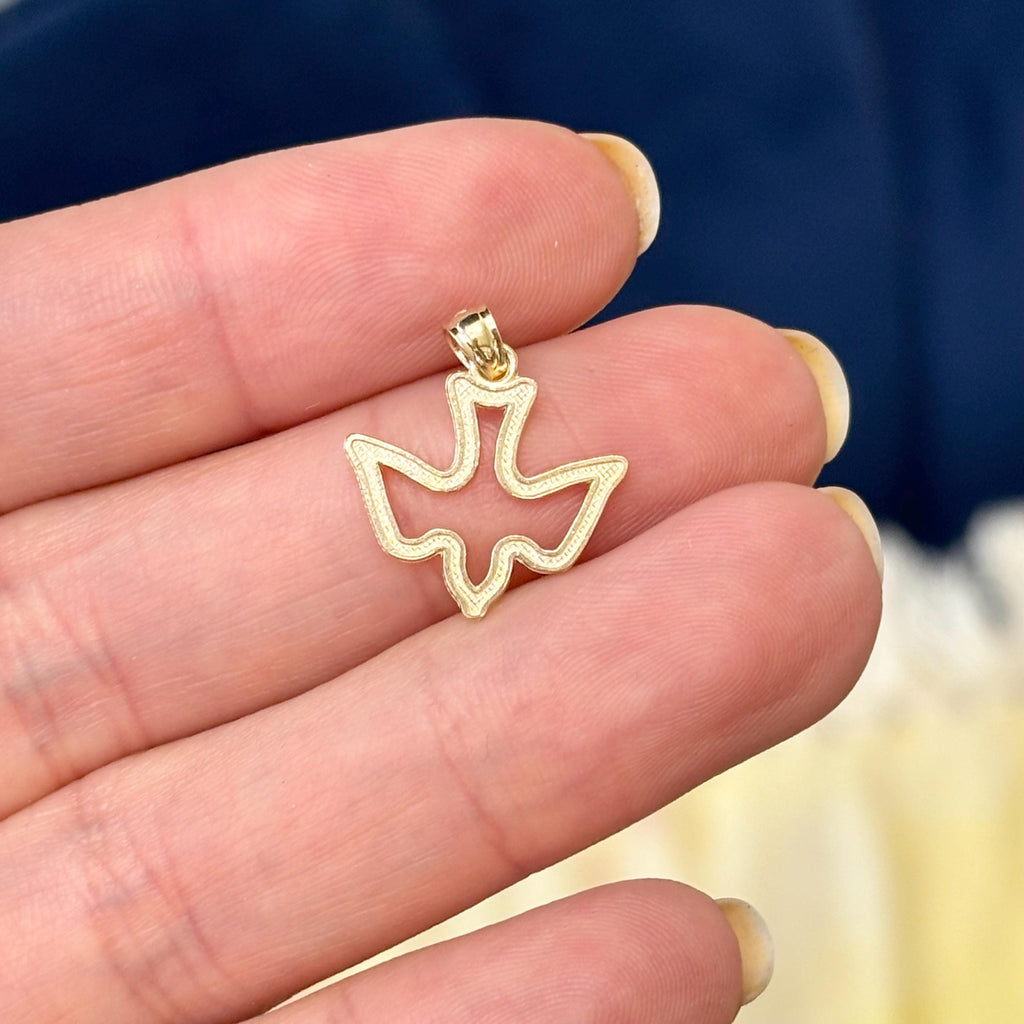 10k Gold  Dove Polished Beaded Charm Pendant