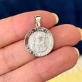 14k White Gold Pope Francis Round Medal Pendant – Satin Polished Religious Jewelry Papa Francisco