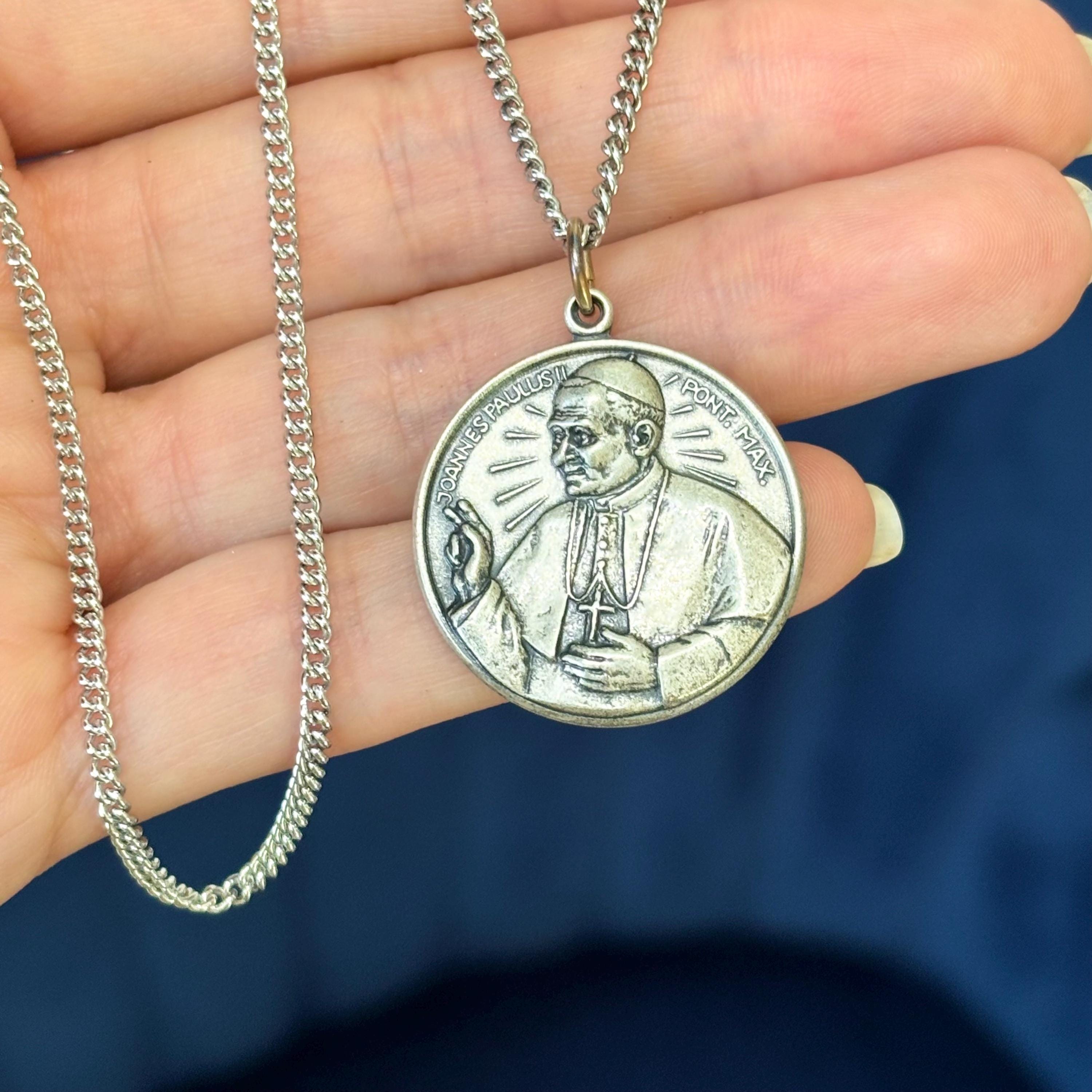 Sterling Silver Pope John Paul II Medal 24” Necklace