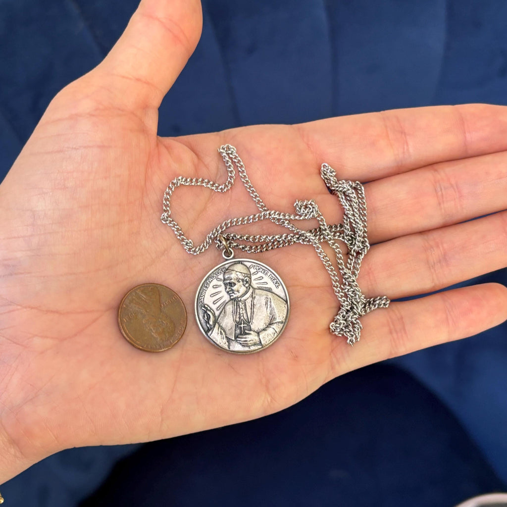 Sterling Silver Pope John Paul II Medal 24” Necklace