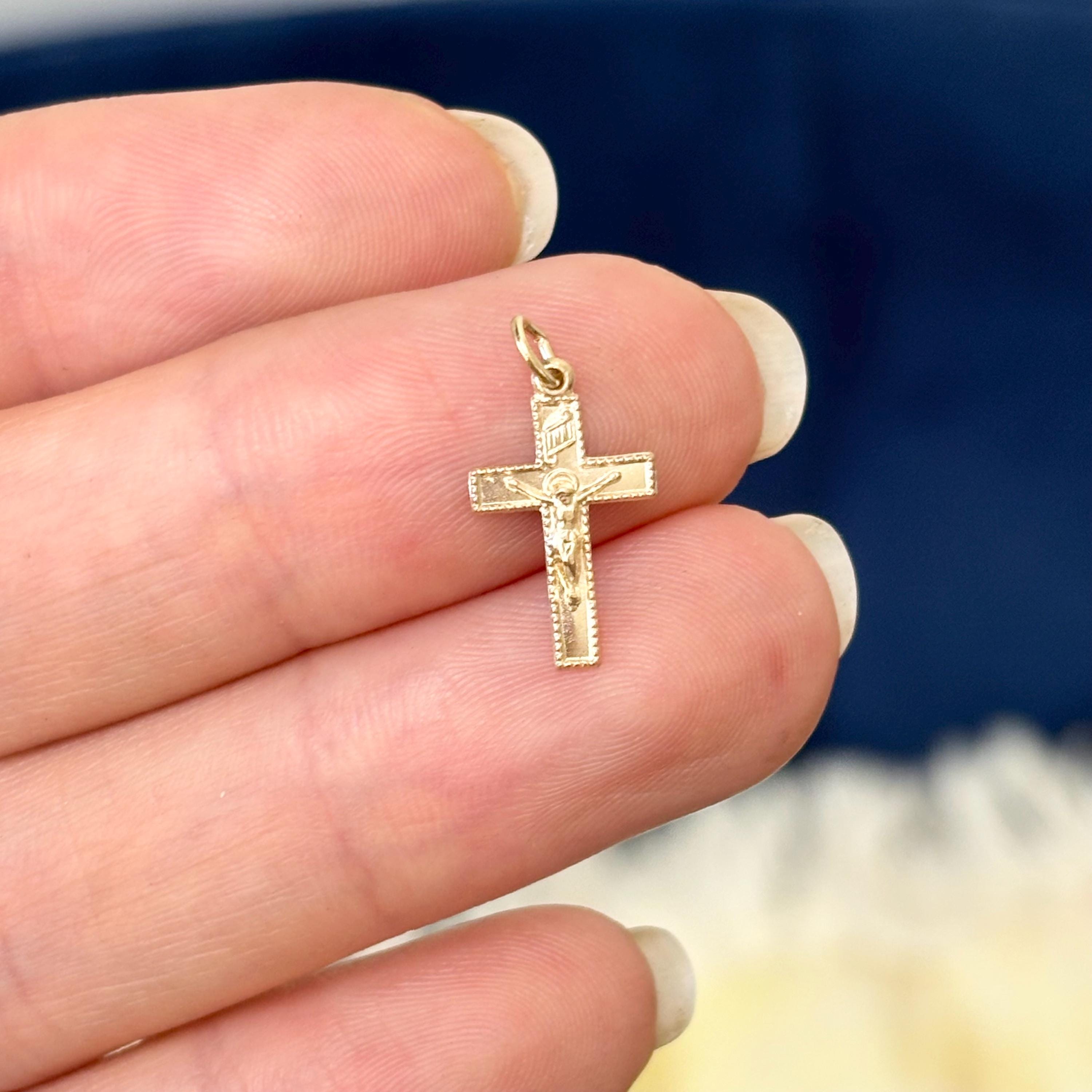 14k Gold Youth Crucifix Cross Charm Pendant Mini