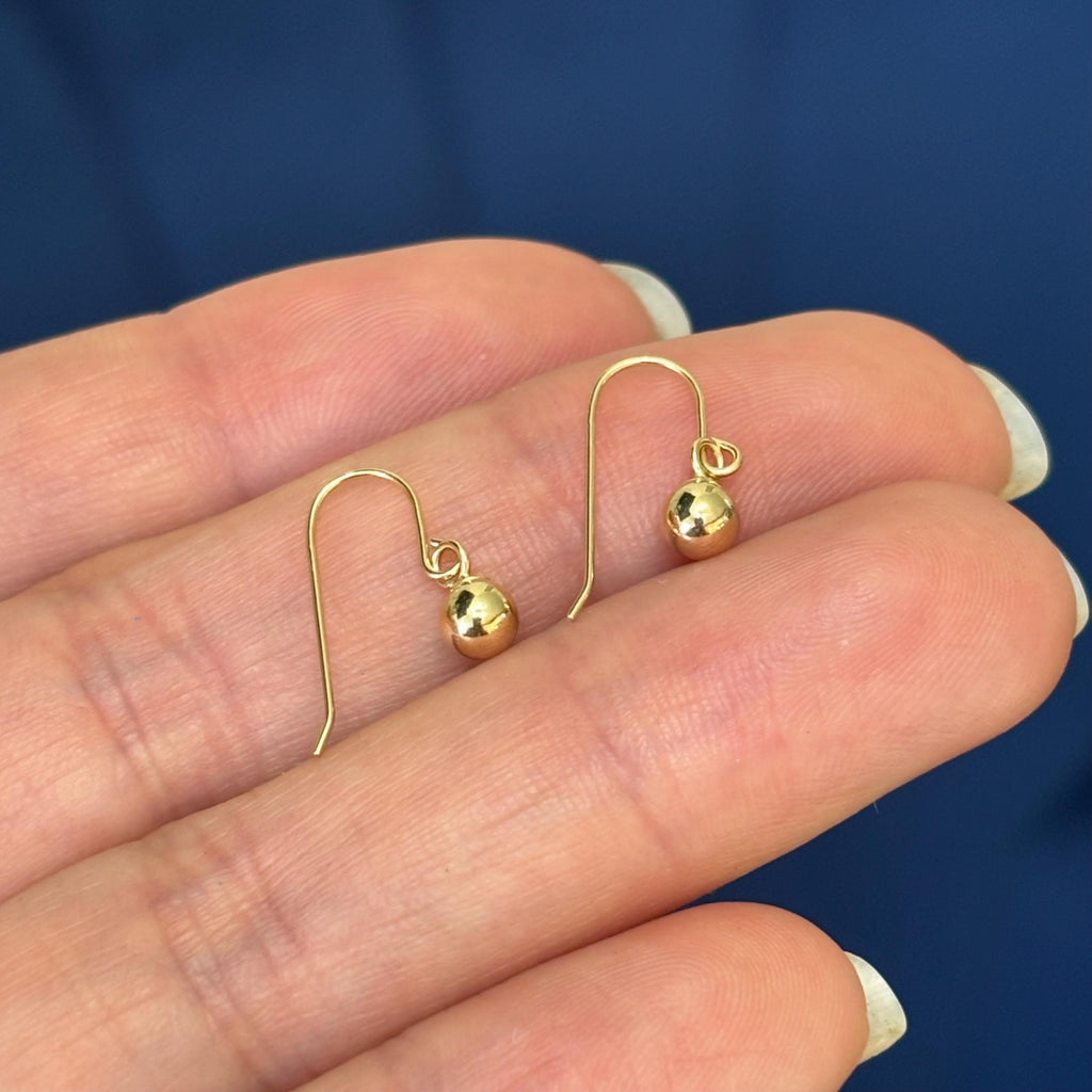 14K Yellow Gold 4mm Bead Ball Dangle Earrings