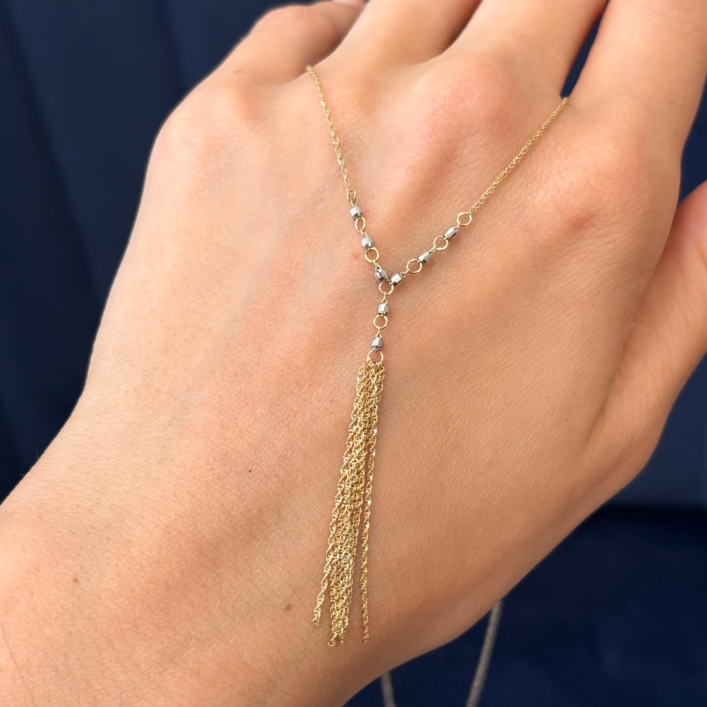 10k Two-tone Rope Chain with White Beads and Rope Dangles Necklace