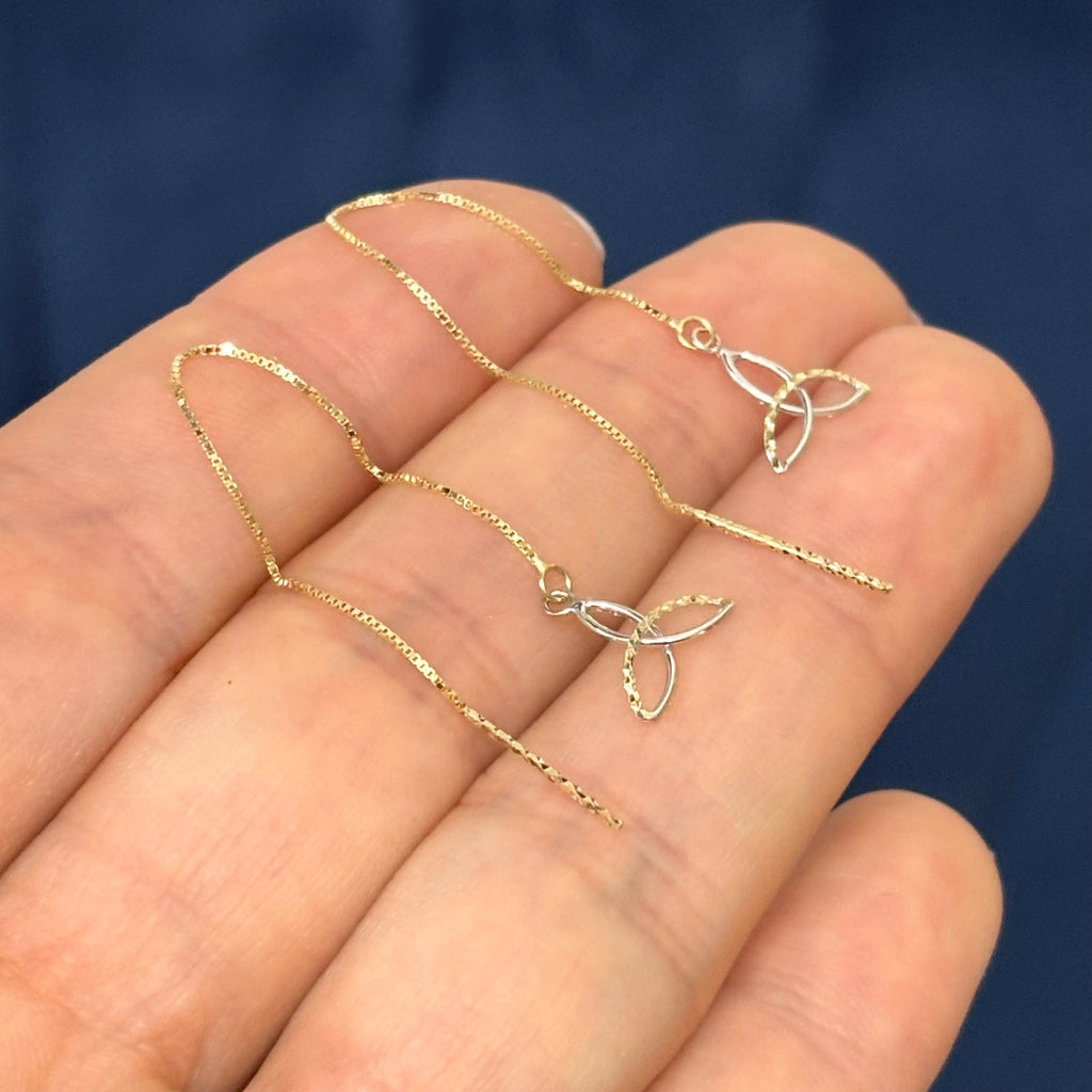 14k Two-tone Gold and Rhodium Diamond-cut Celtic Knot with Box Chain Threader Earrings