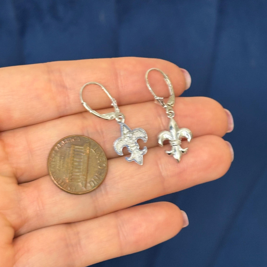14K White Gold Fleur-de-Lis Dangle Earrings