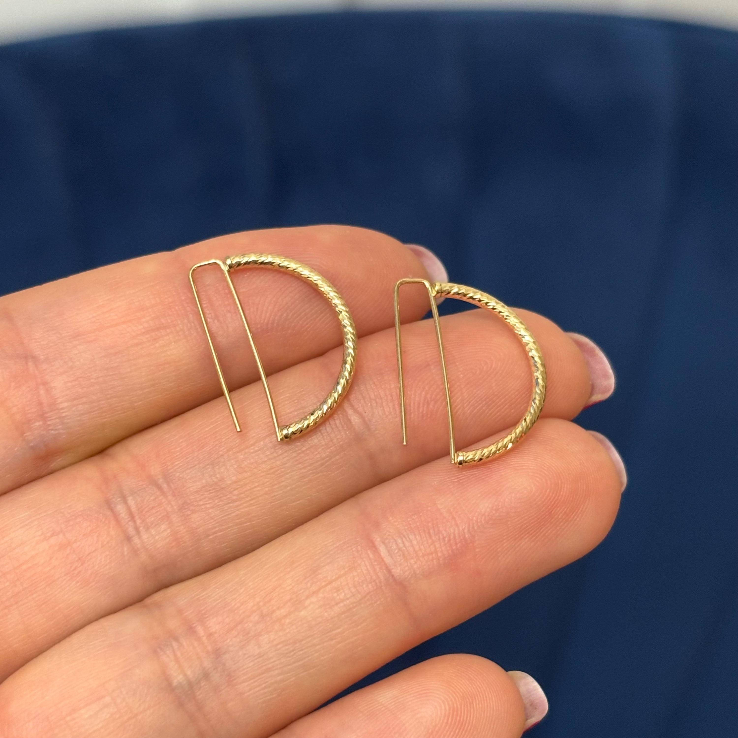 14k Half Circle Diamond-cut Threader Earrings
