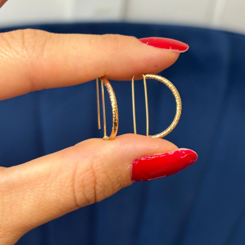 14k Half Circle Diamond-cut Threader Earrings