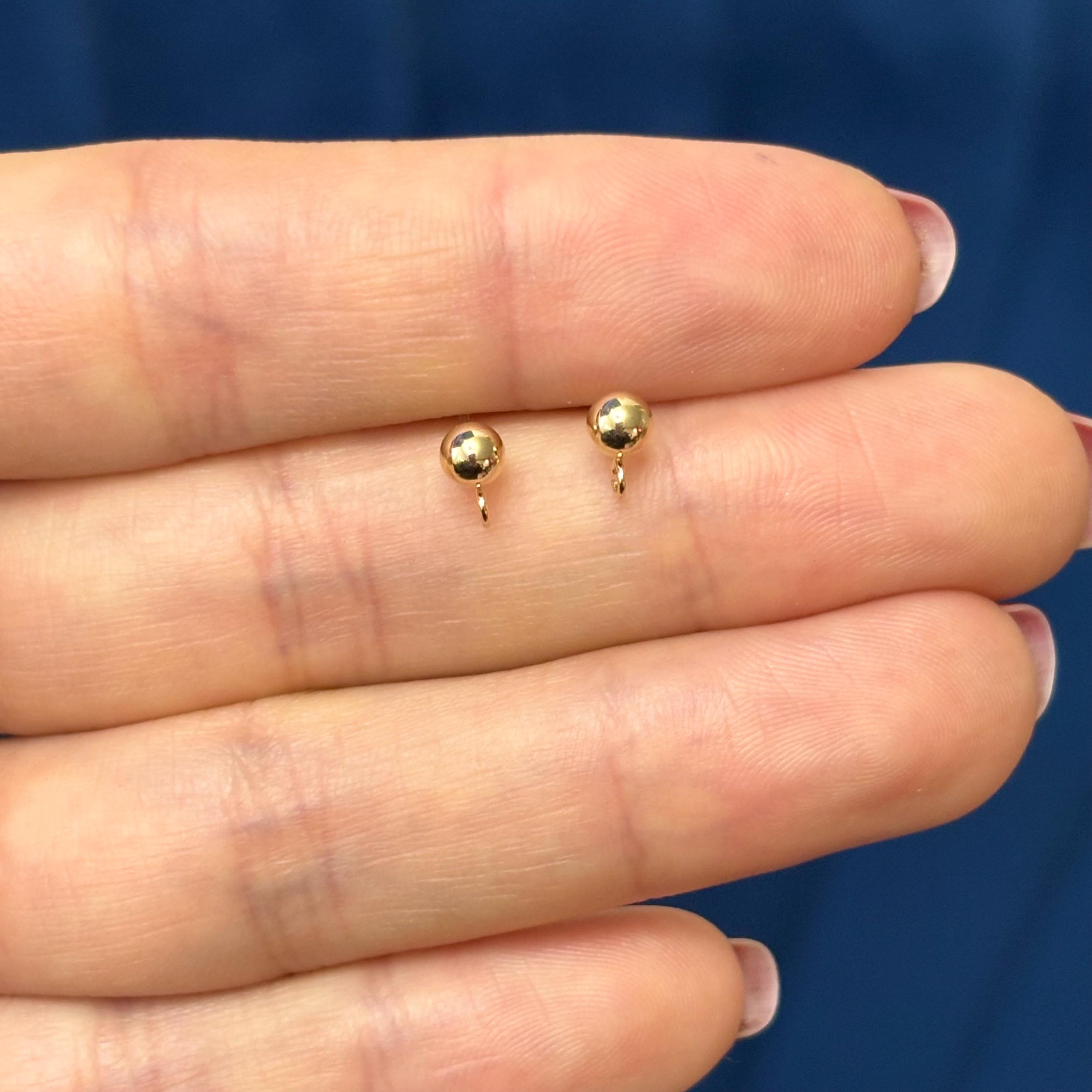 14k Yellow Gold 4mm Ball and Post Earring Tops with Open Ring
