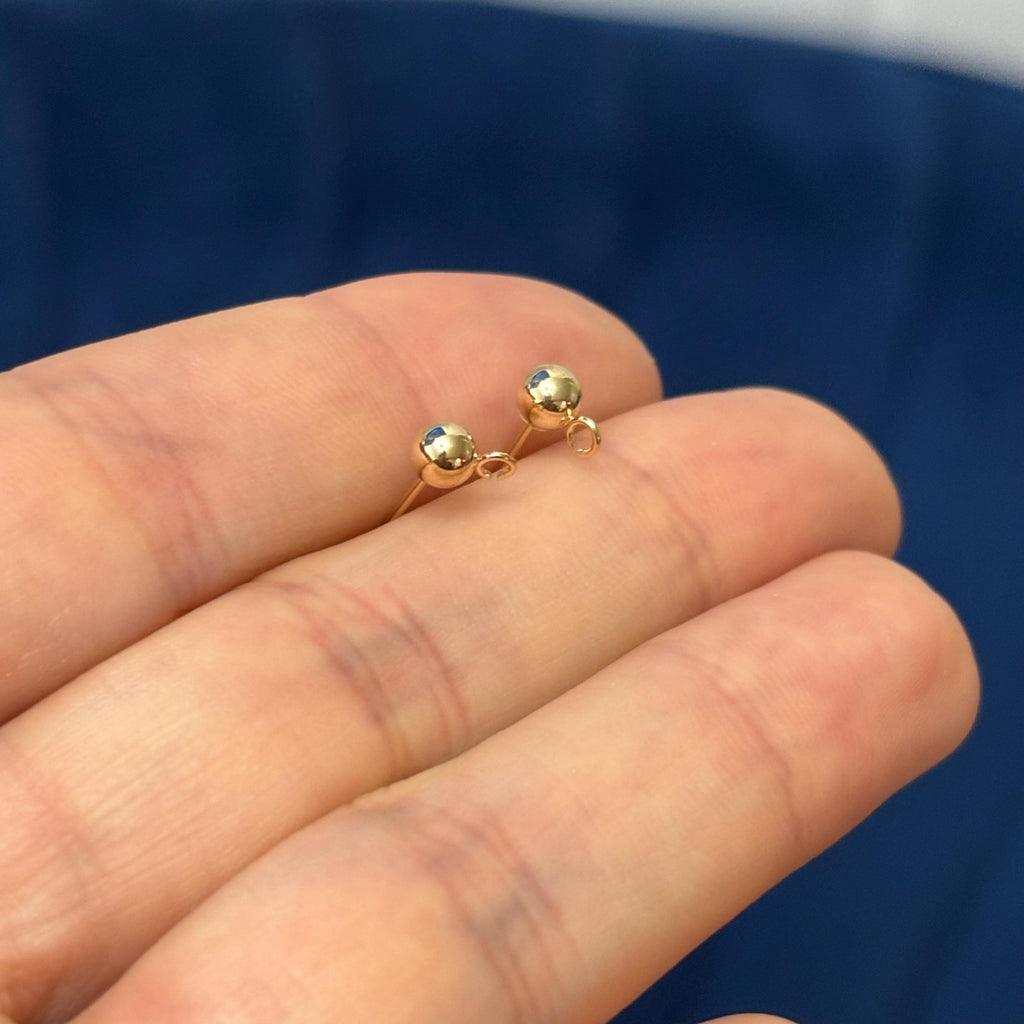 14k Yellow Gold 4mm Ball and Post Earring Tops with Open Ring