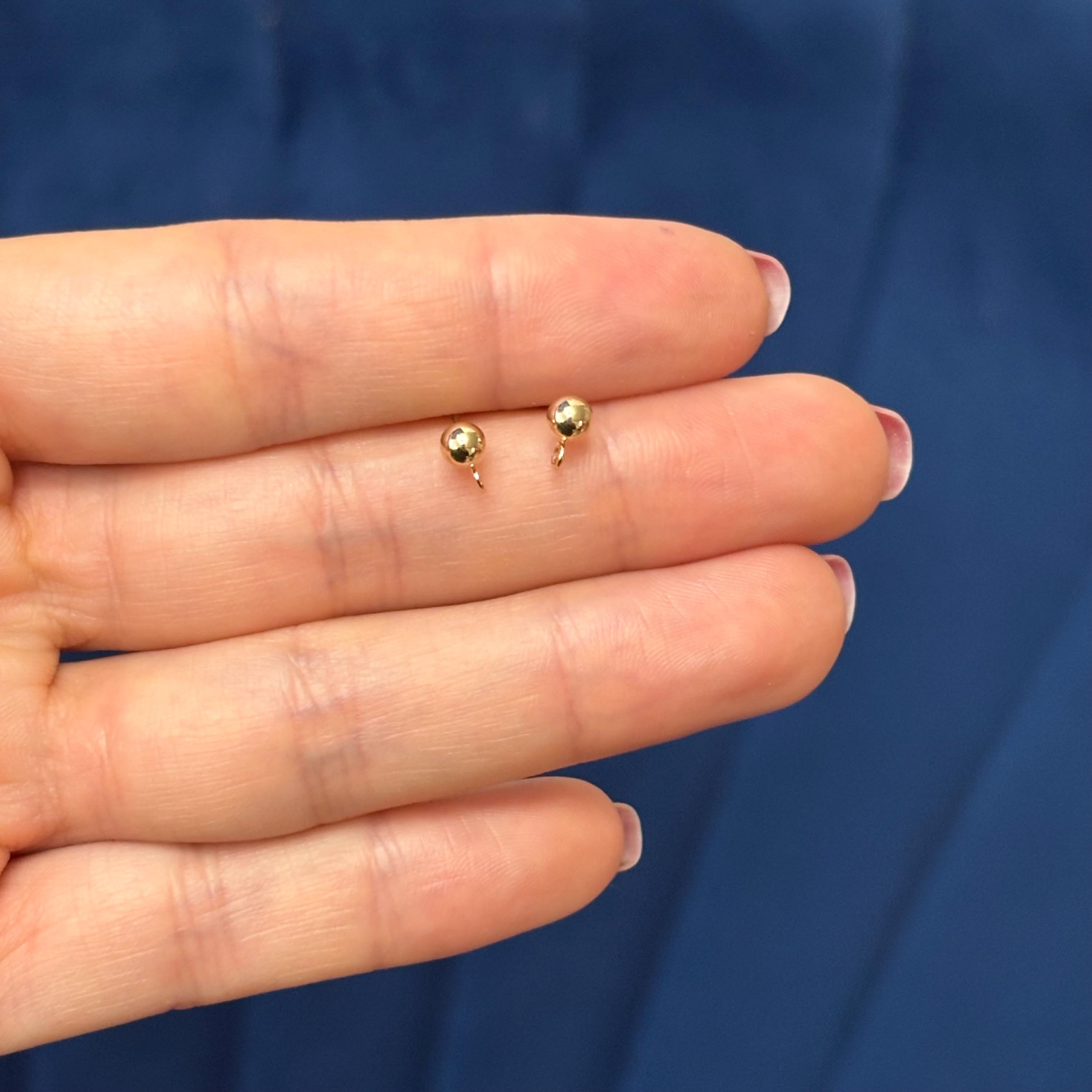 14k Yellow Gold 4mm Ball and Post Earring Tops with Open Ring