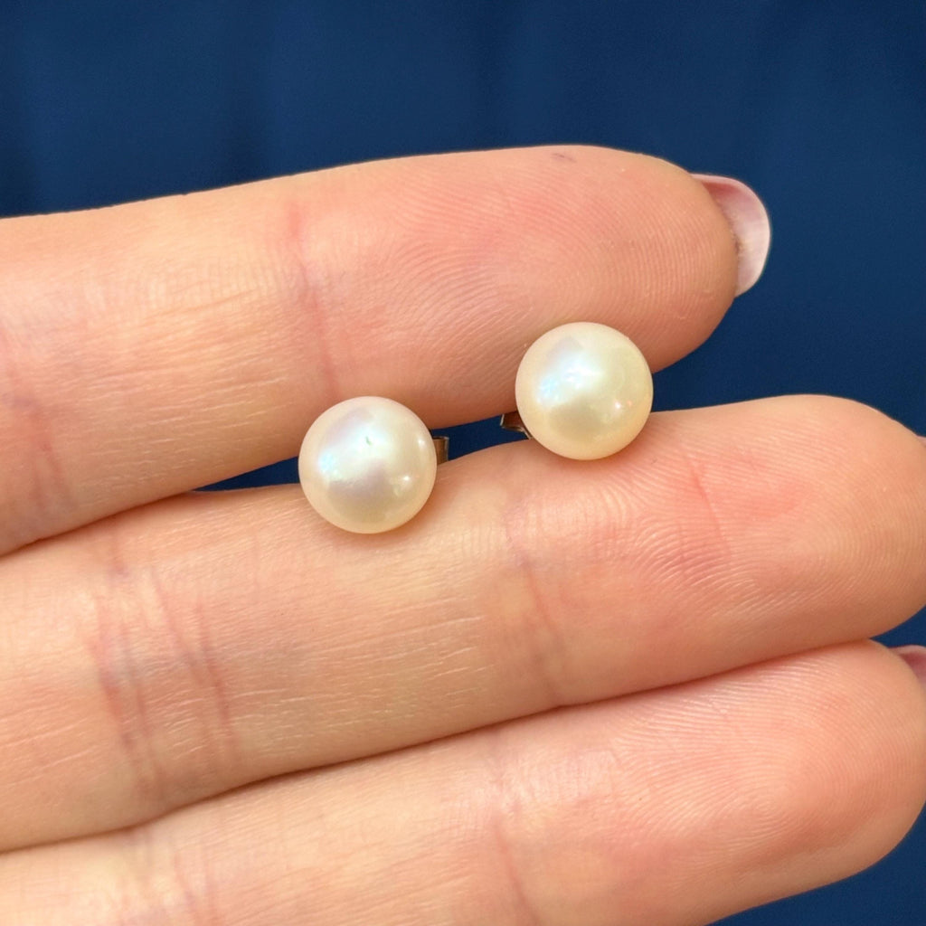 Sterling Silver 8-8.5mm White Freshwater Cultured Pearl Post Earrings