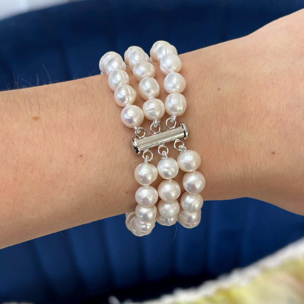 Triple Strand Cultured White Freshwater Pearl Bracelet