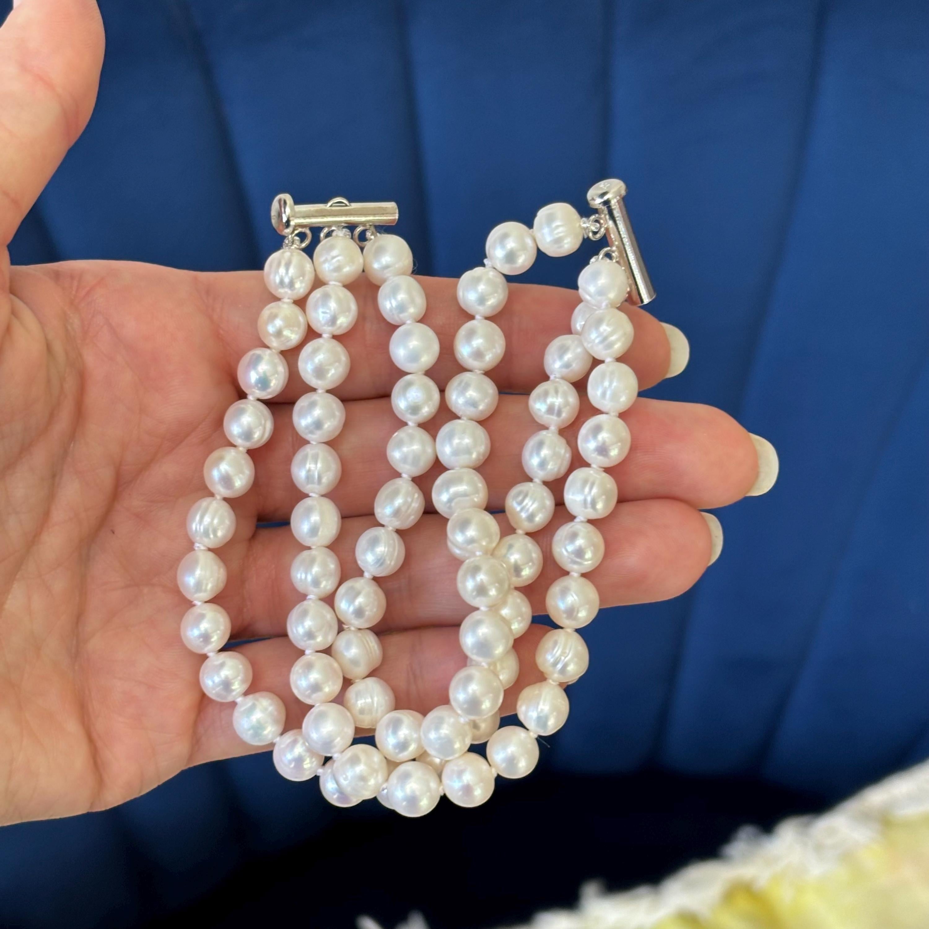 Triple Strand Cultured White Freshwater Pearl Bracelet
