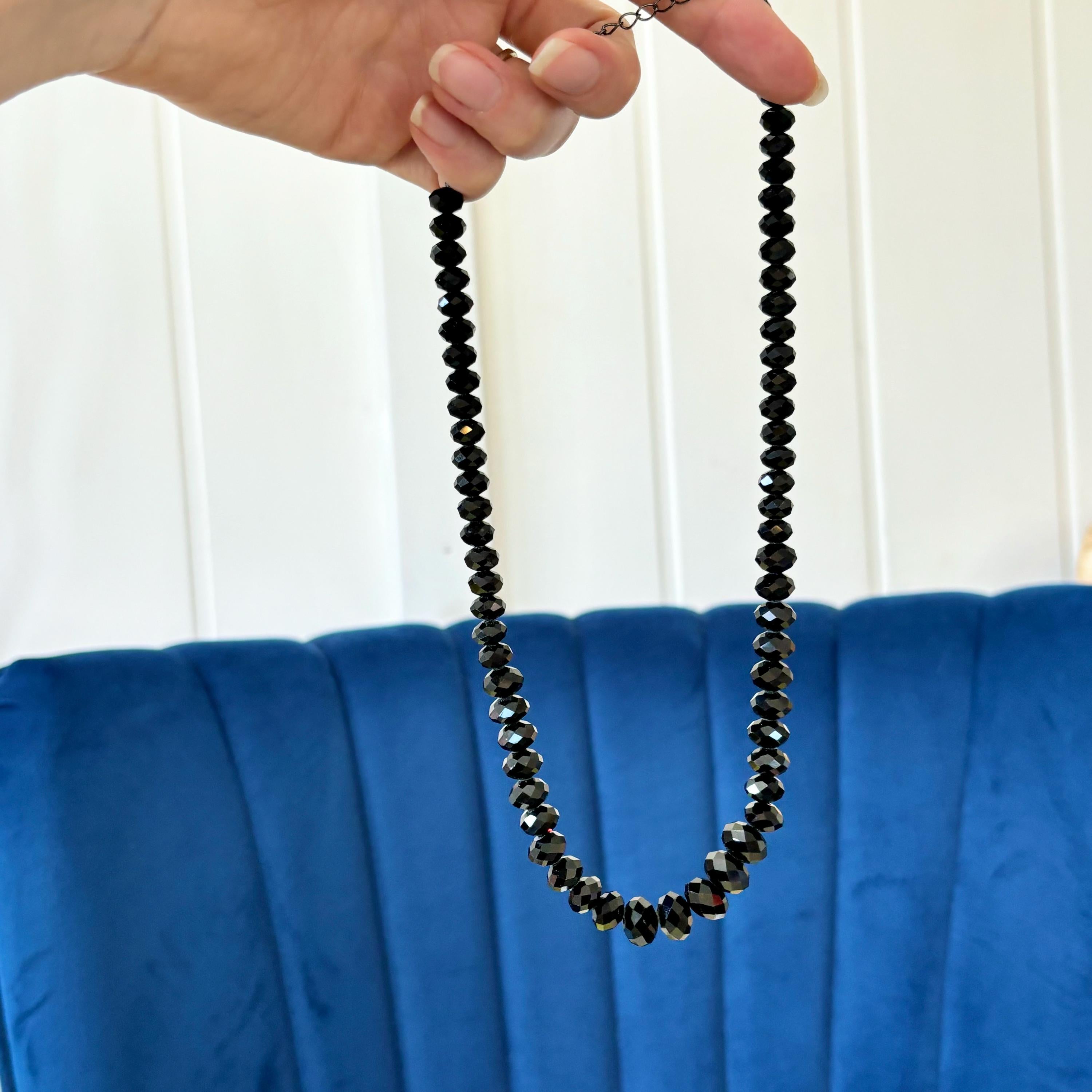 Black Luxury-cut Faceted Crystal Necklace 16”