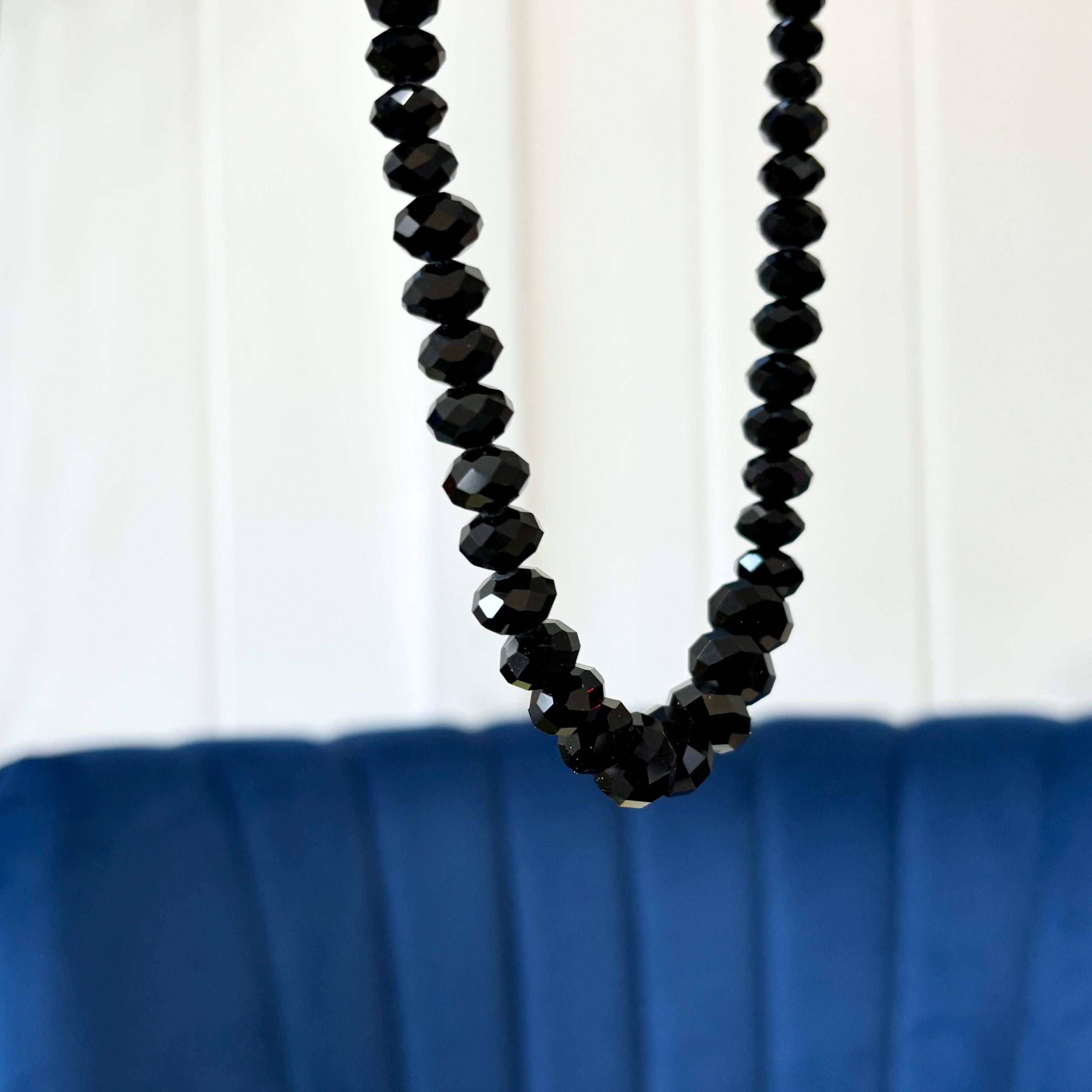 Black Luxury-cut Faceted Crystal Necklace 16”