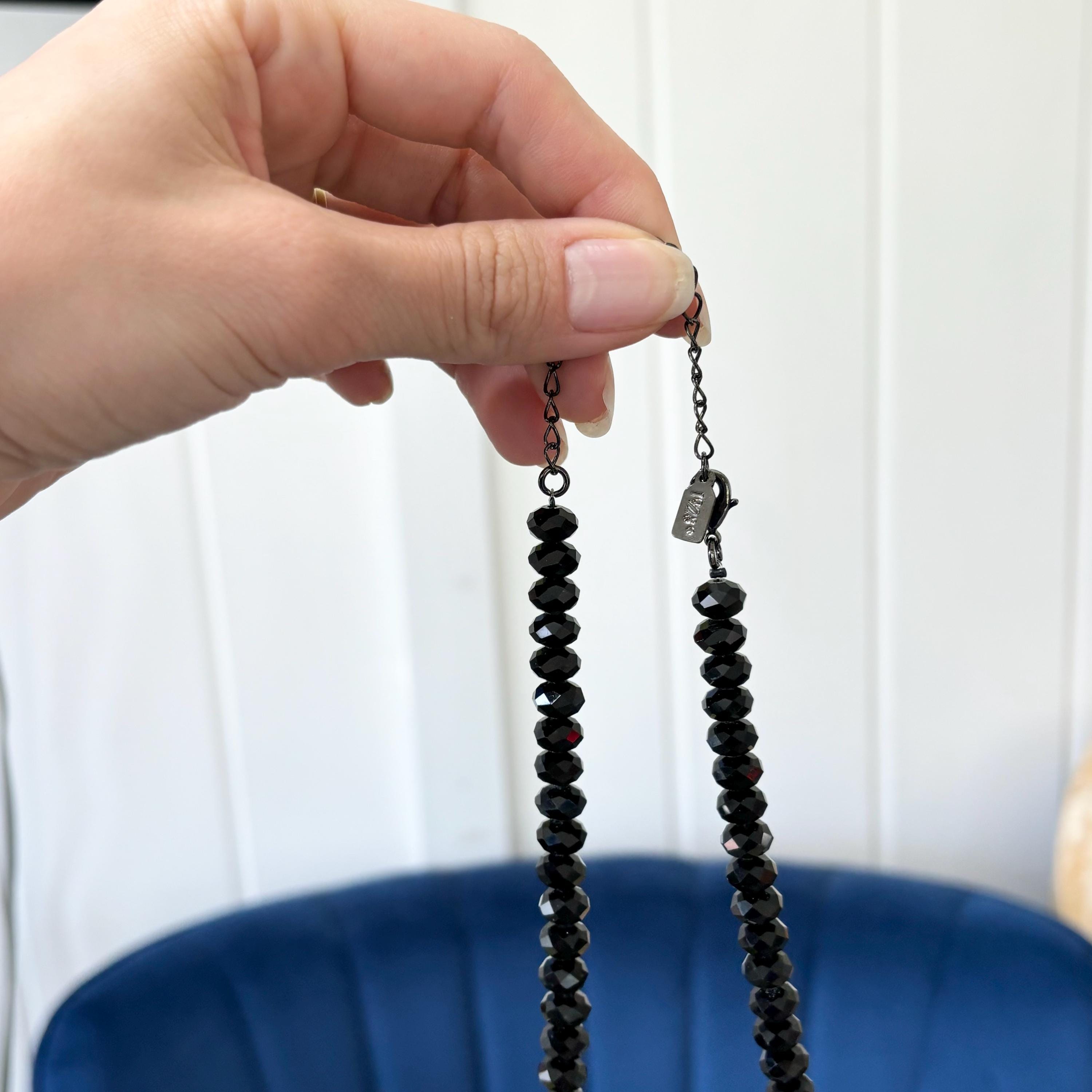 Black Luxury-cut Faceted Crystal Necklace 16”