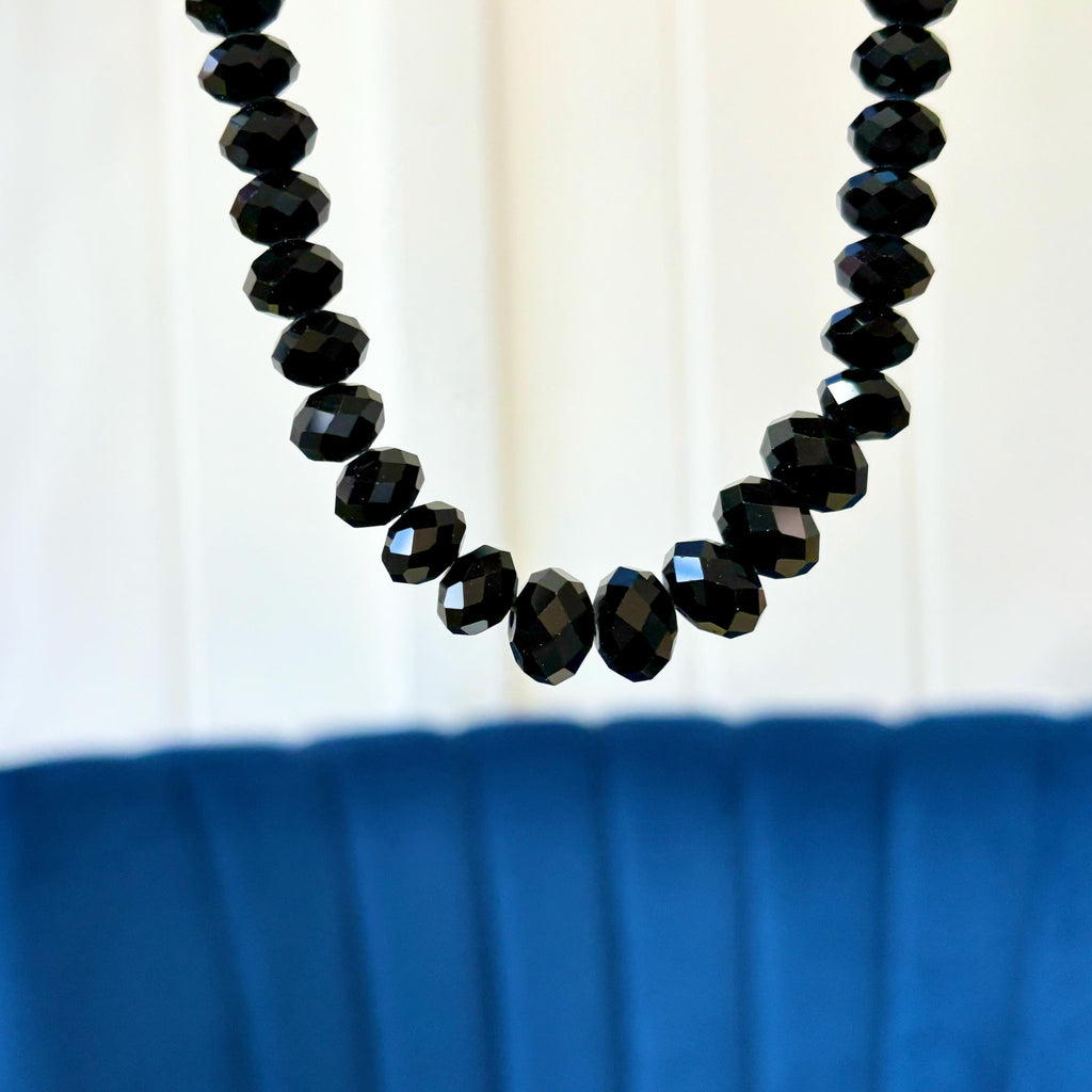 Black Luxury-cut Faceted Crystal Necklace 16”