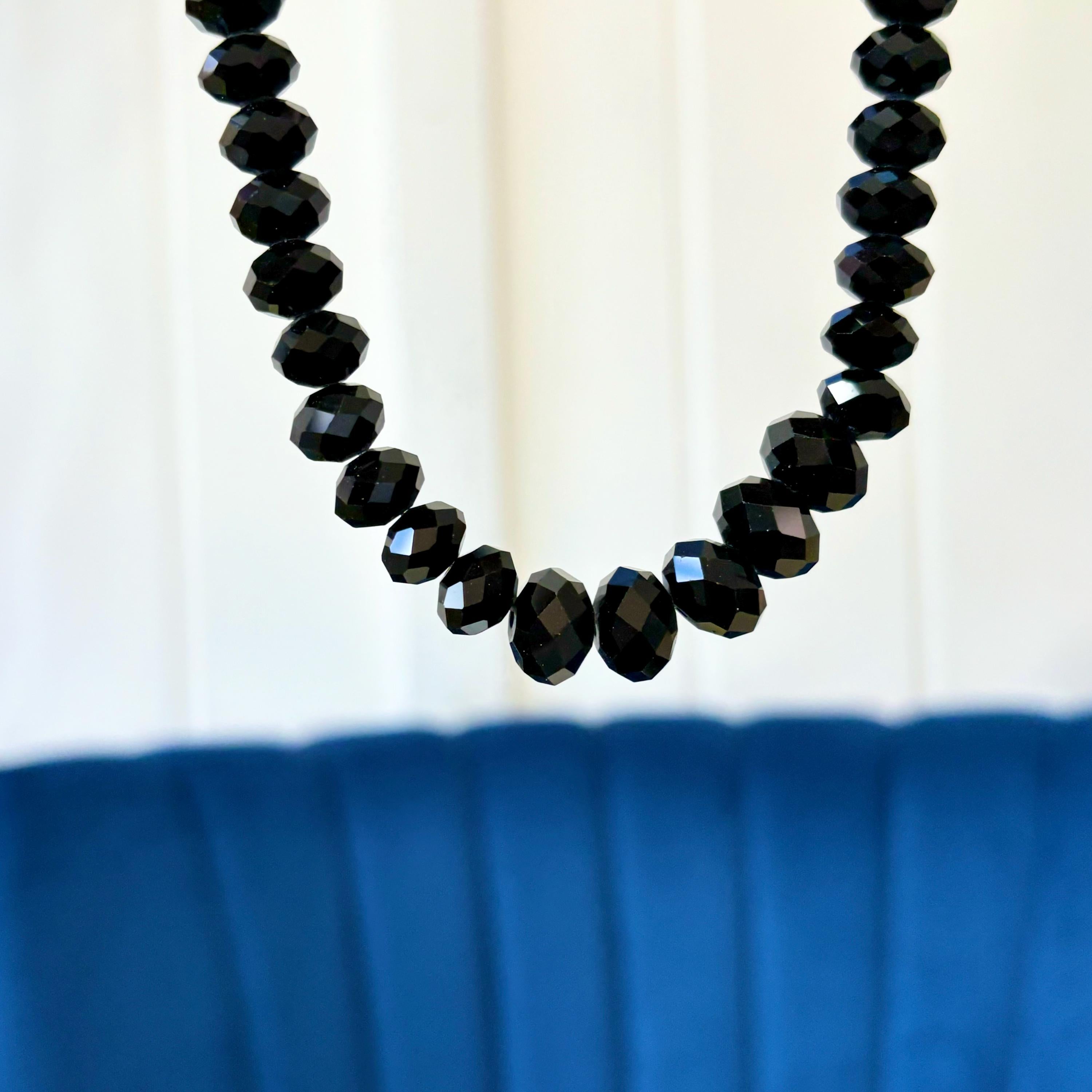 Black Luxury-cut Faceted Crystal Necklace 16”