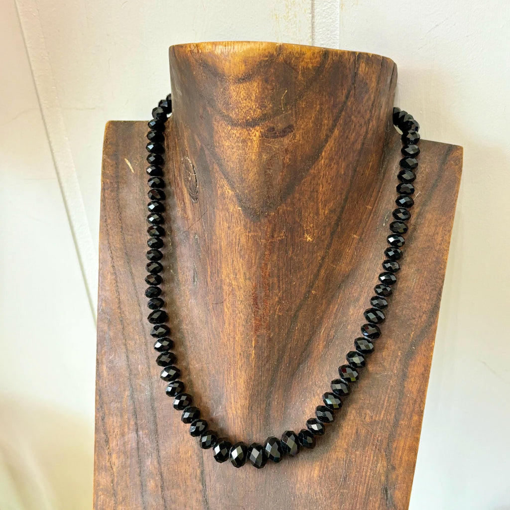 Black Luxury-cut Faceted Crystal Necklace 16”