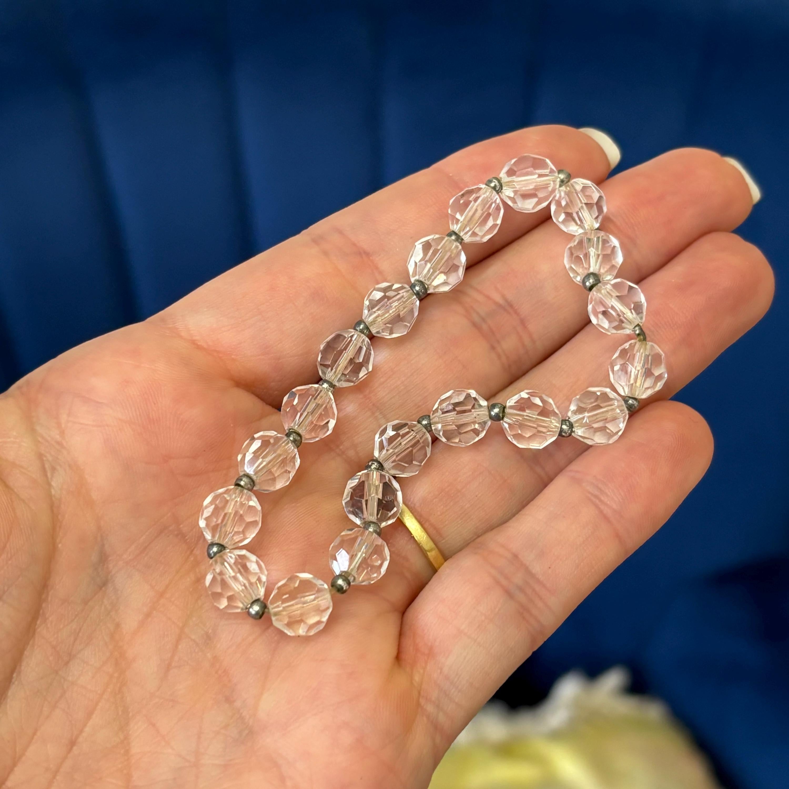 Silver-tone Clear Crystal Bead Slip-on Stretch Fashion Bracelet