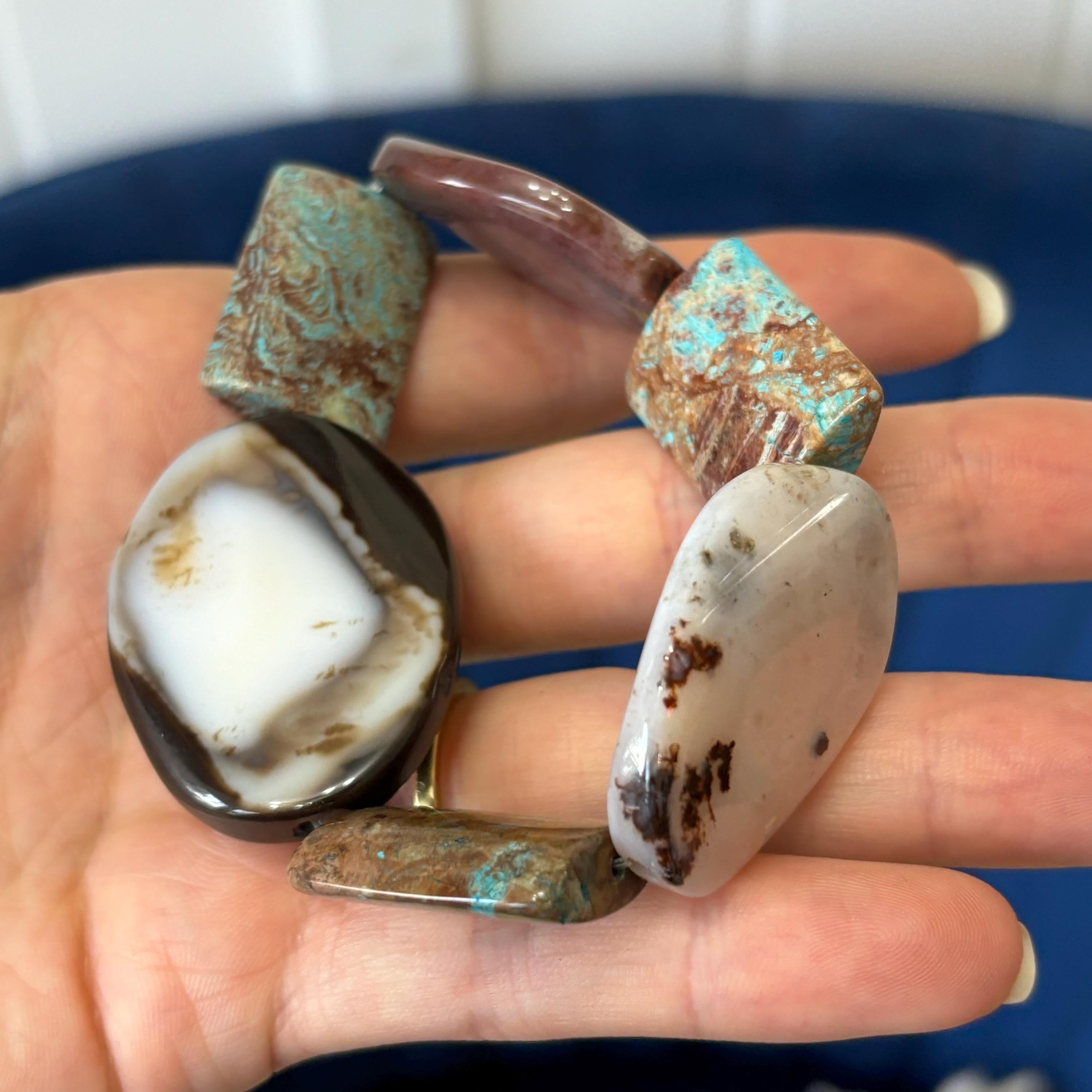 Crazy Lace Jasper and Dyed Blue Magnesite Chunky Smooth Slip-on Stretch Bracelet