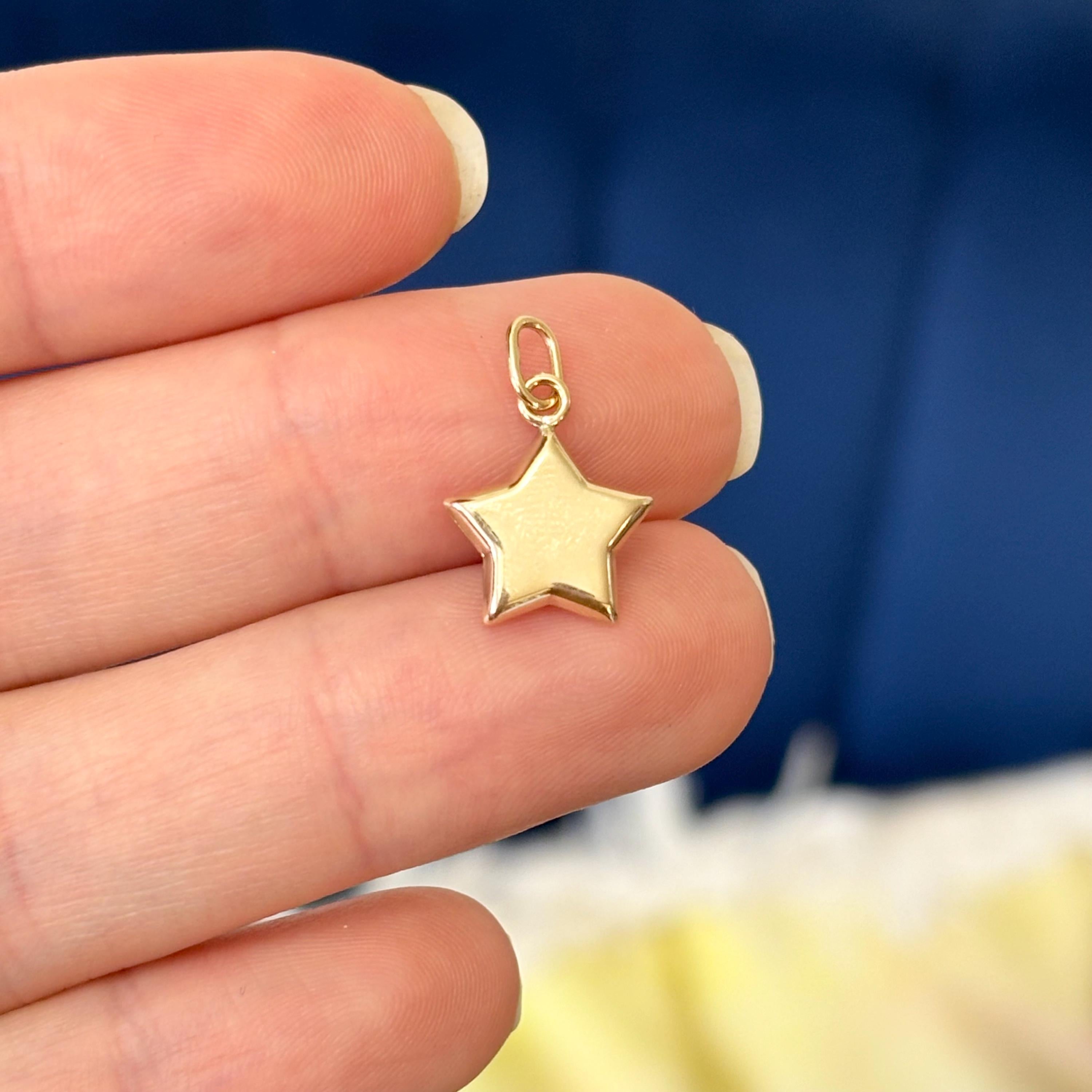 14K Gold Puffed Star Charm Pendant Small