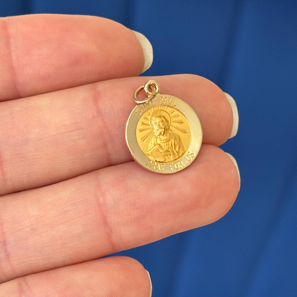 14k Gold St Paul Round Medal Pendant