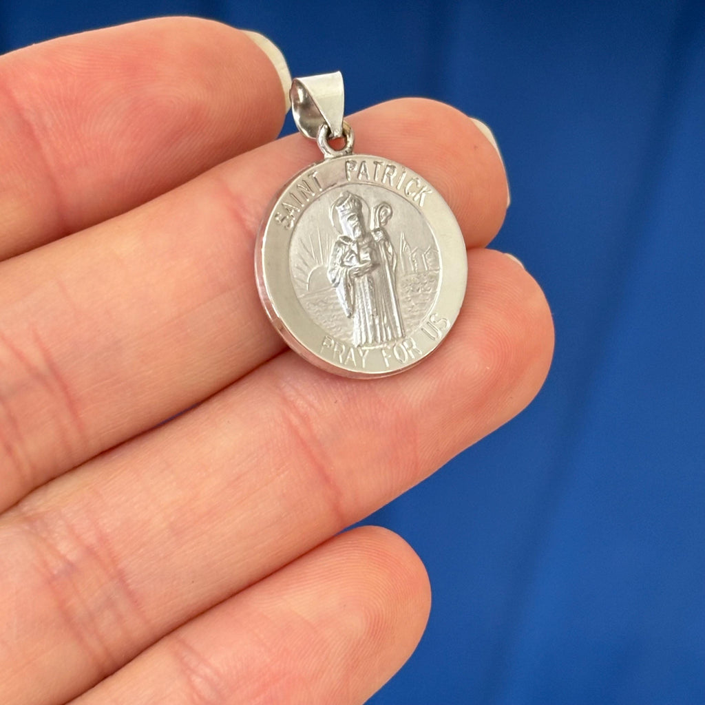 14K White Gold St Patrick Round Medal
