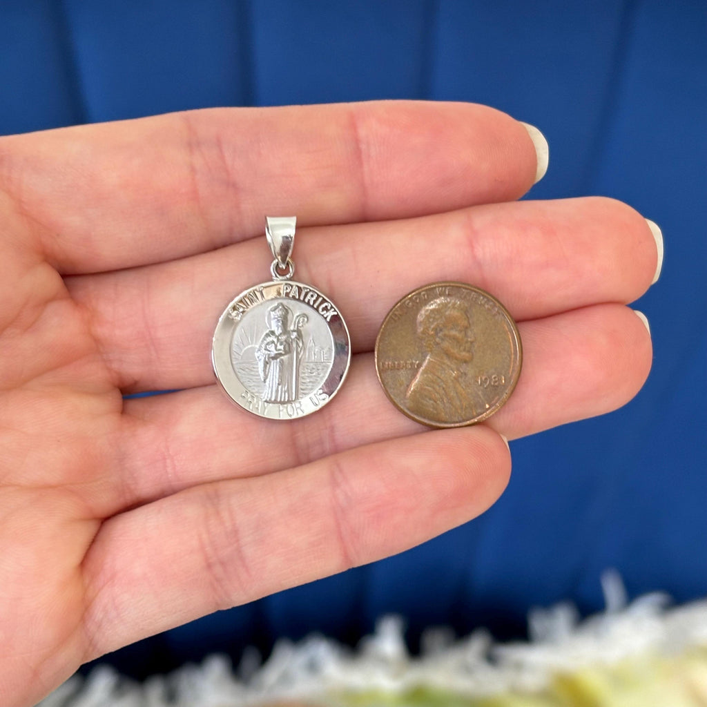 14K White Gold St Patrick Round Medal