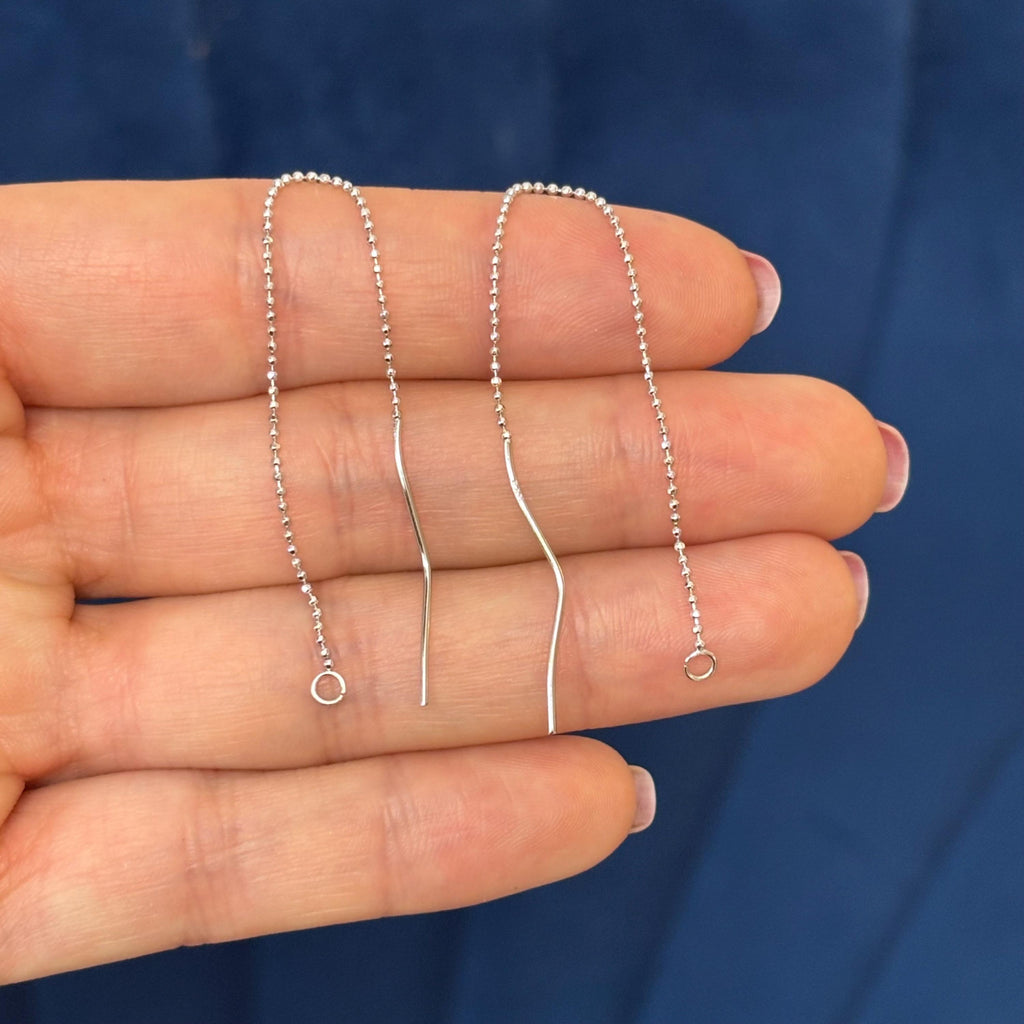 14k White Gold Pair of Threader Earring Wire Components with Ring