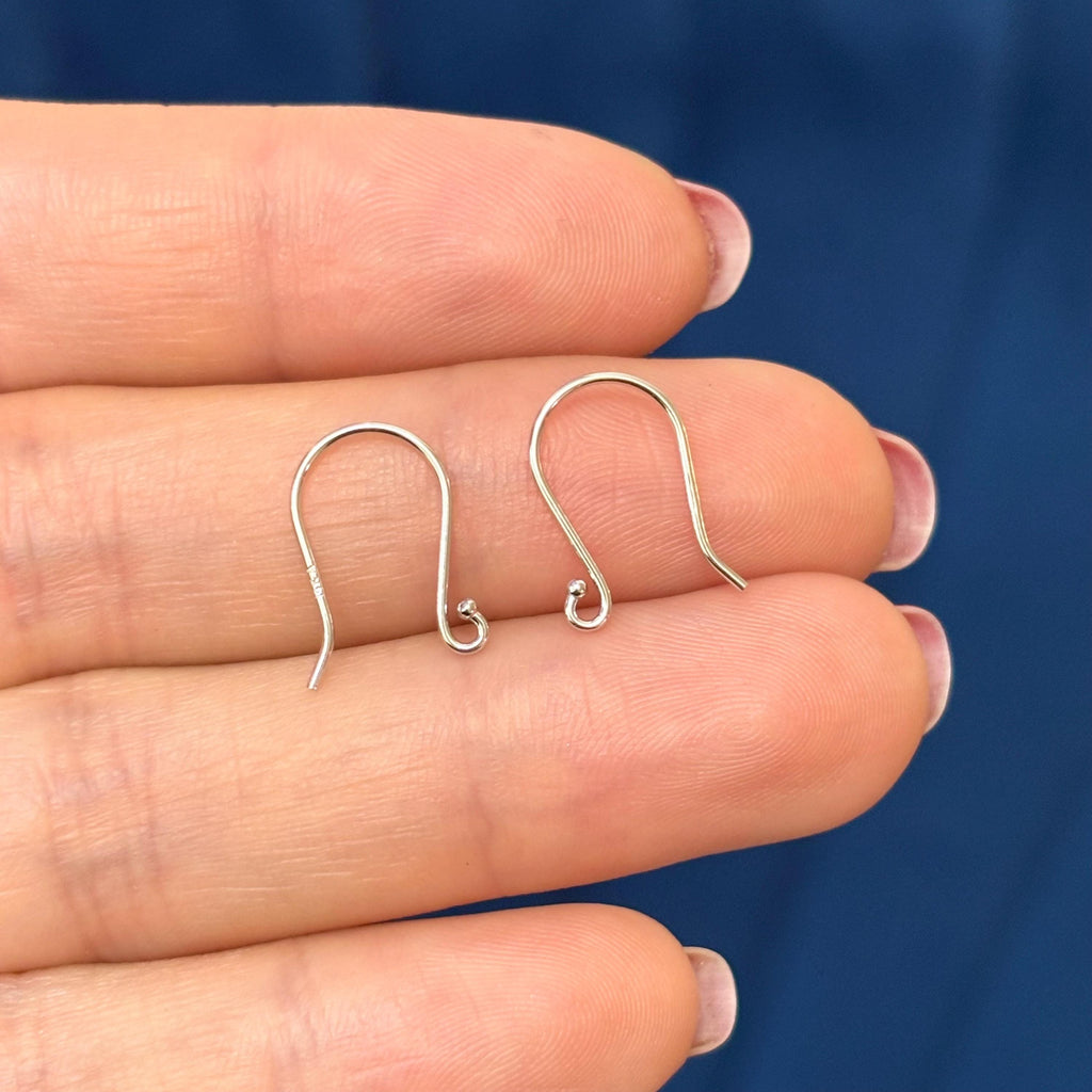 14k White Gold Pair of French Wire Earring Top With Ball End