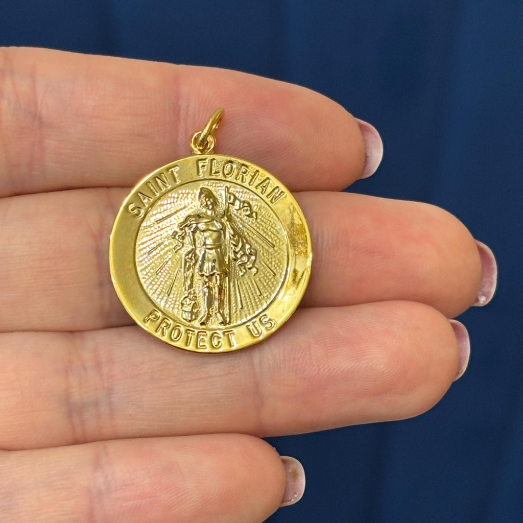 Sterling Silver 24k Gold-plated St Florian Round Medal Charm Pendant