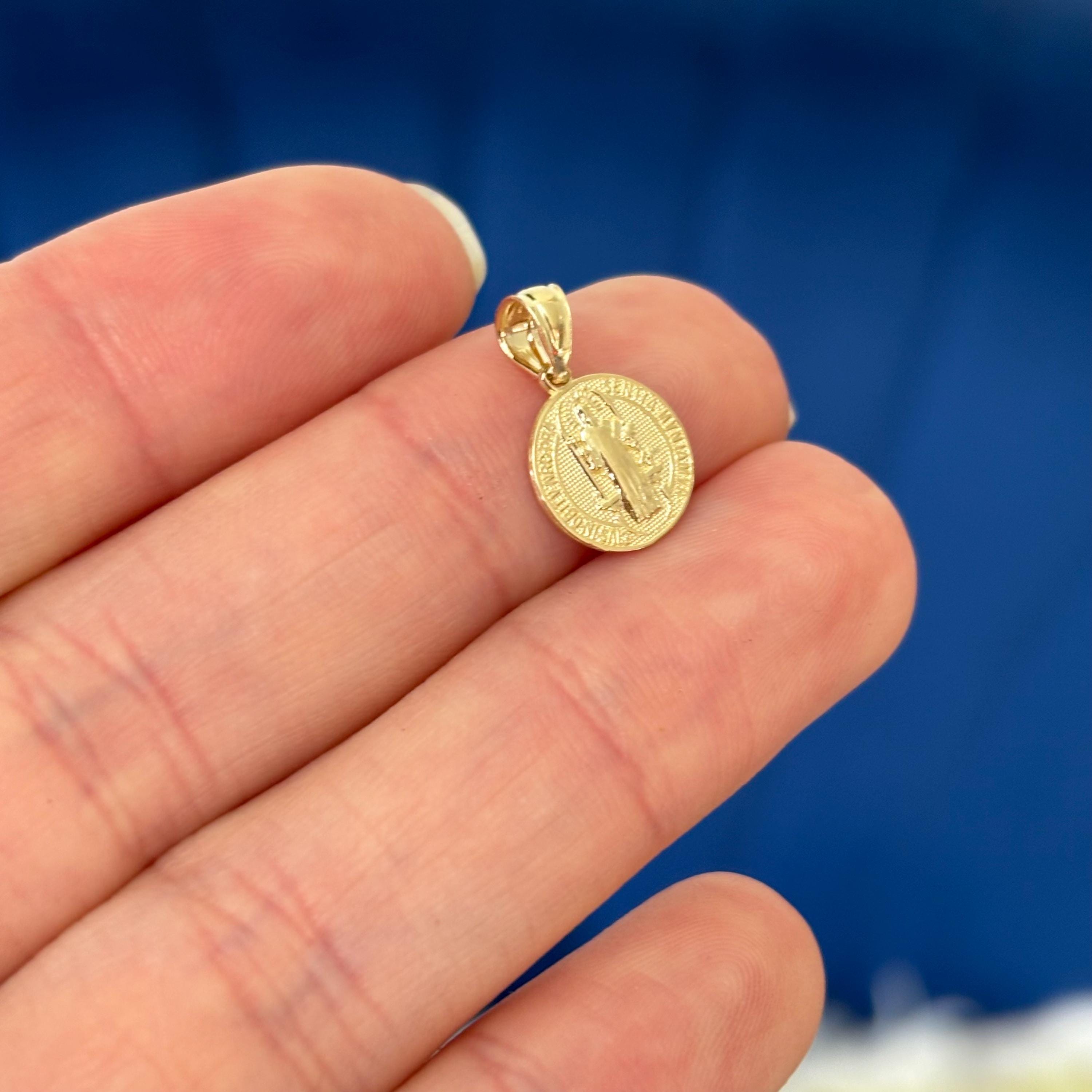 14k Gold San Benito St Benedict  2-Sided Small Medal Pendant